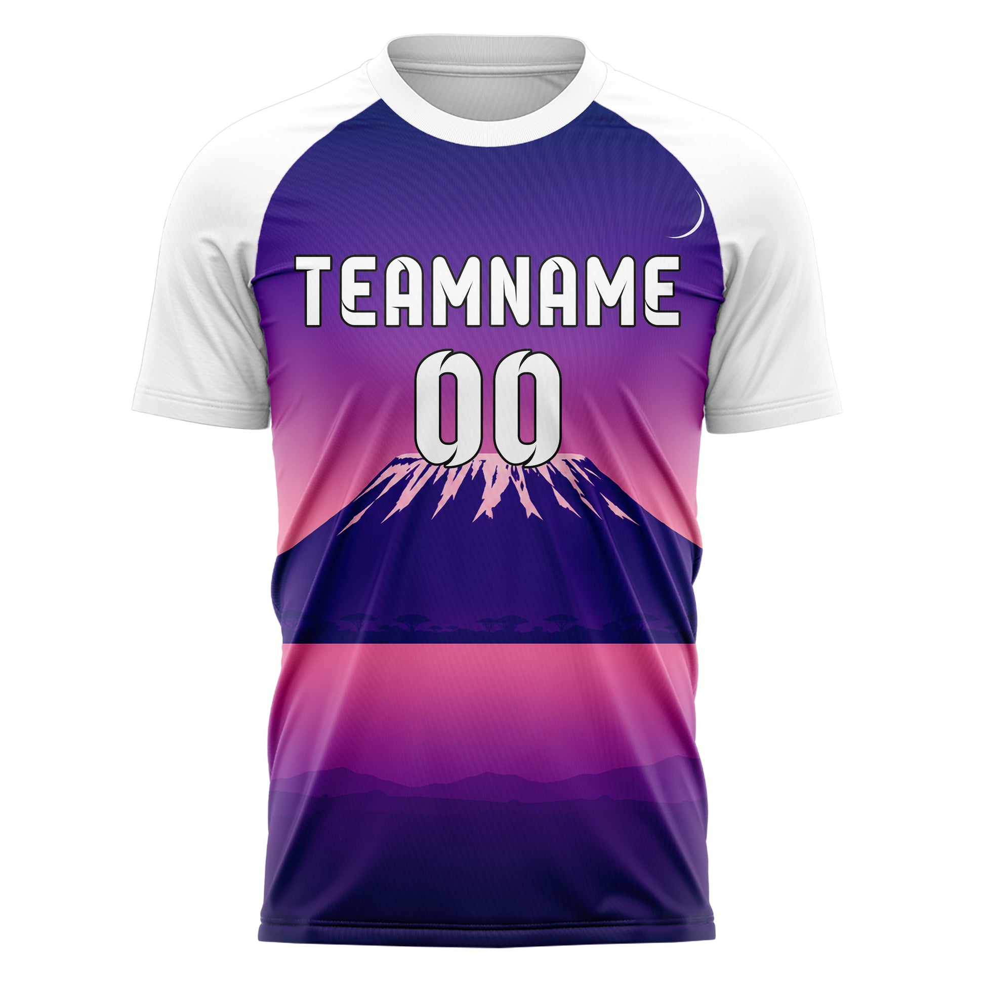 Lila Kilimanjaro Skyline Design 15-0386 individuelles Fußballtrikot front