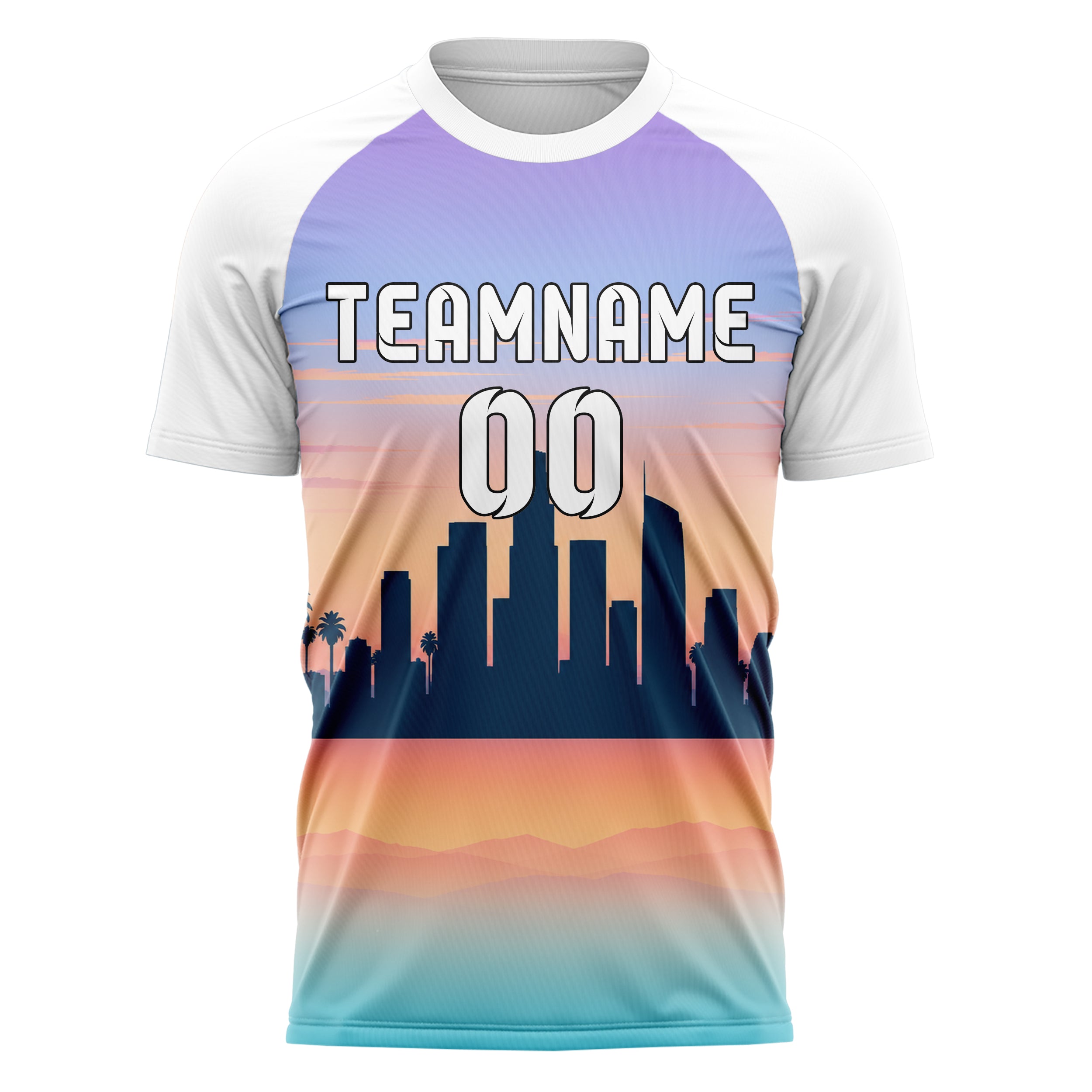 Hellblau Los Angeles Skyline Design 15-0024 individuelles Fußballtrikot front
