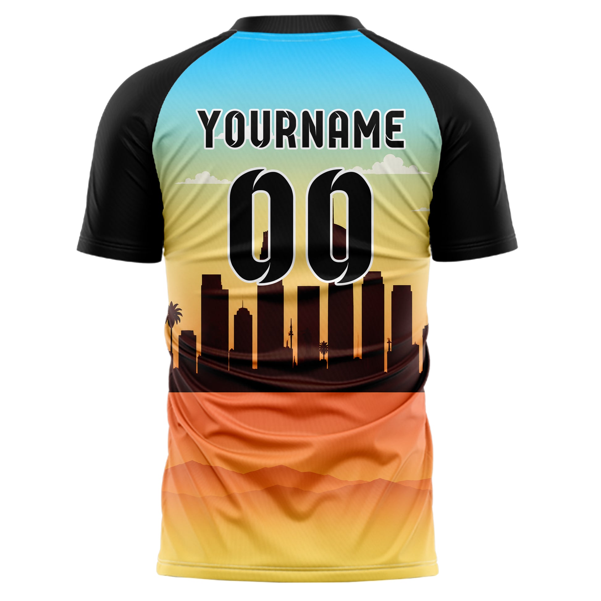 Gelb Los Angeles Skyline Design 15-0025 individuelles Fußballtrikot back