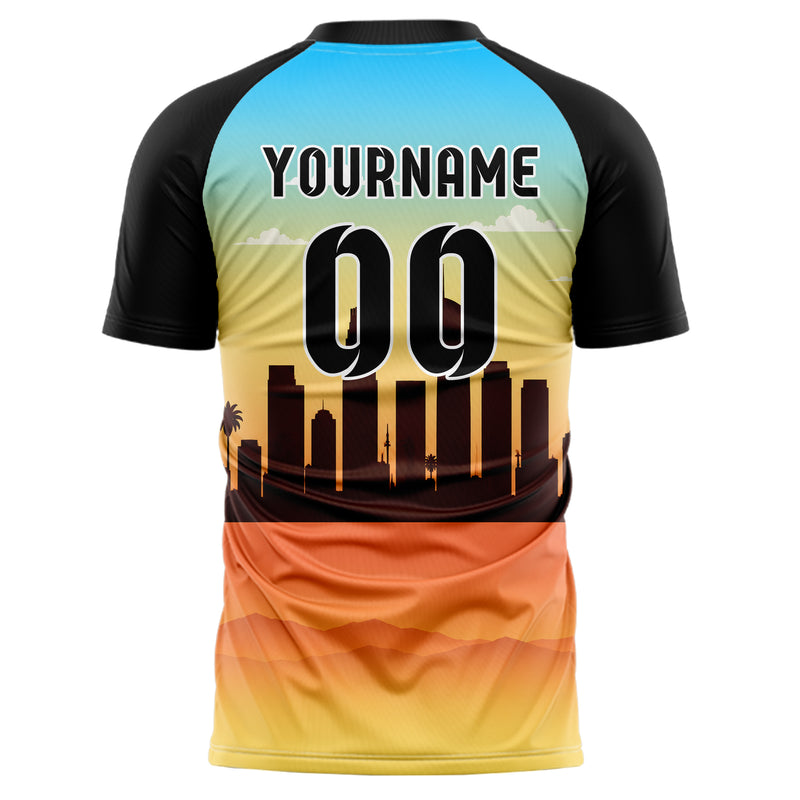 Gelb Los Angeles Skyline Design 15-0025 individuelles Fußballtrikot back