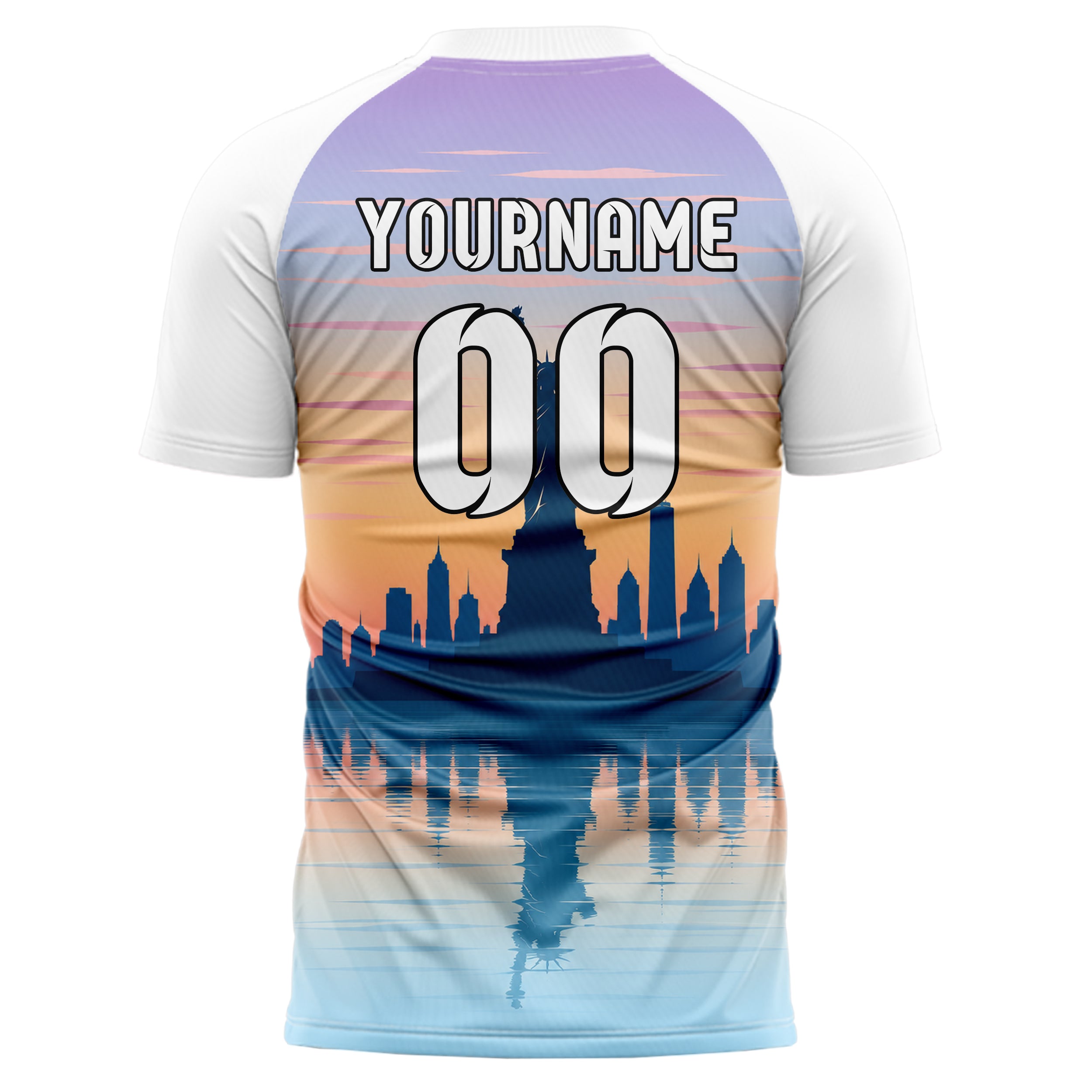Hellblau Statue of Liberty Skyline Design 15-0264 individuelles Fußballtrikot back