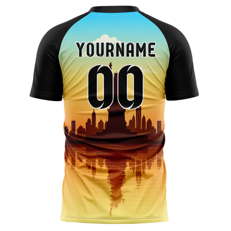 Gelb Statue of Liberty Skyline Design 15-0265 individuelles Fußballtrikot back