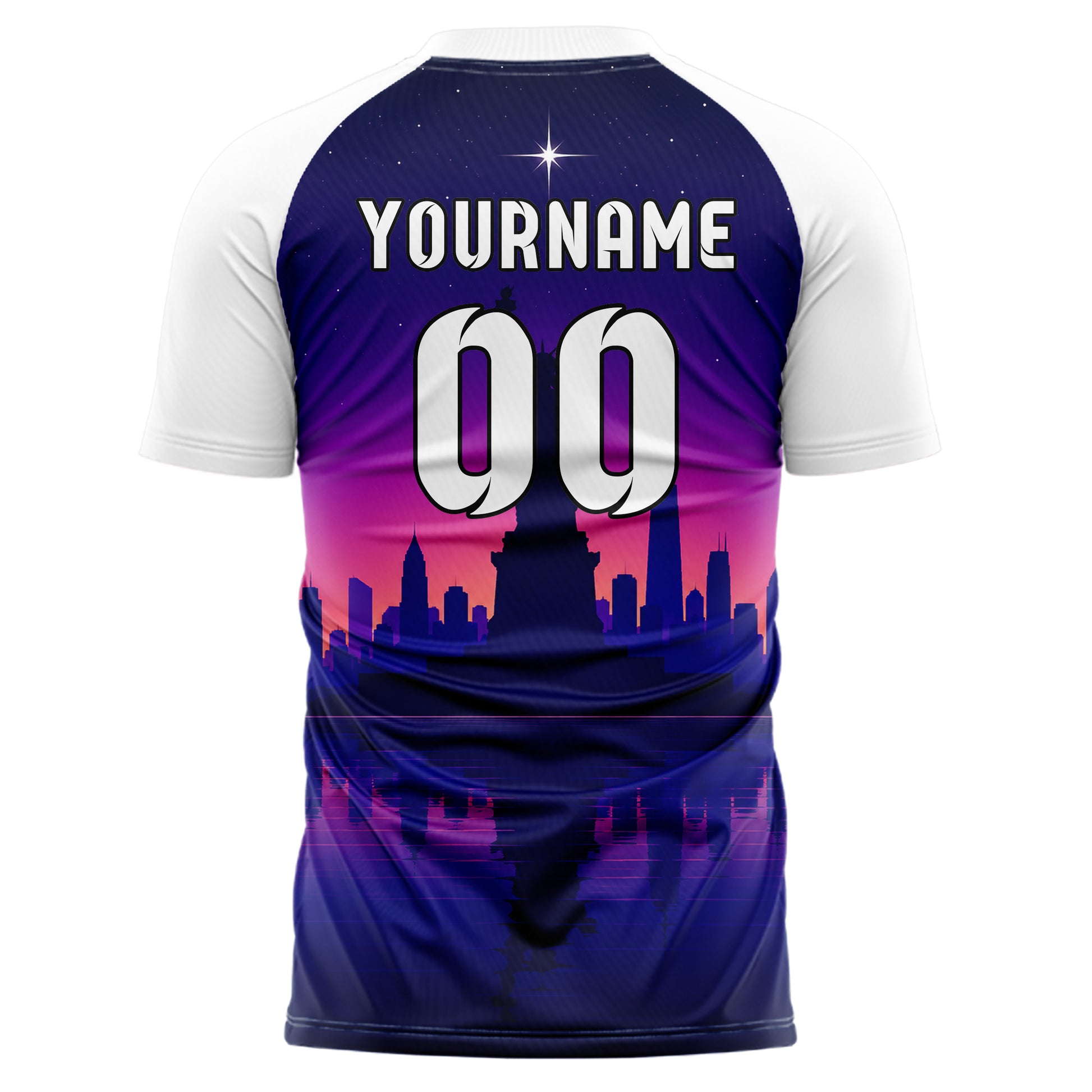 Marineblau Statue of Liberty Skyline Design 15-0269 individuelles Fußballtrikot back