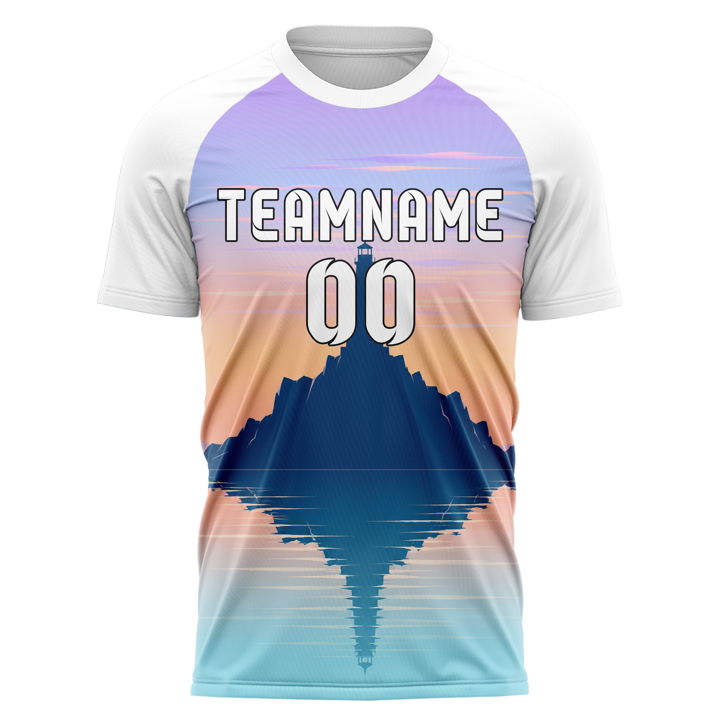 Hellblau Lighthouse Skyline Design 15-0414 individuelles Fußballtrikot front