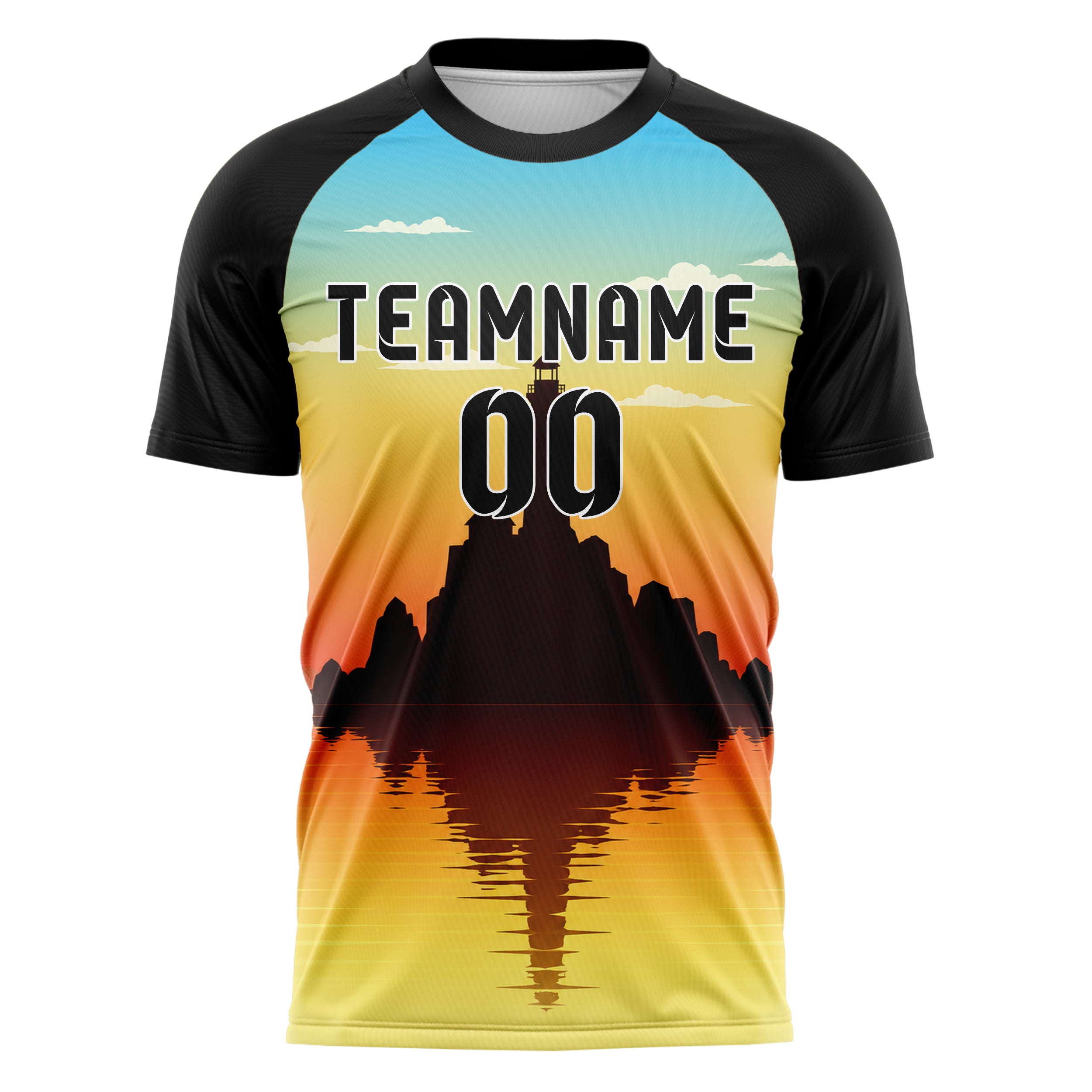 Gelb Lighthouse Skyline Design 15-0415 individuelles Fußballtrikot front