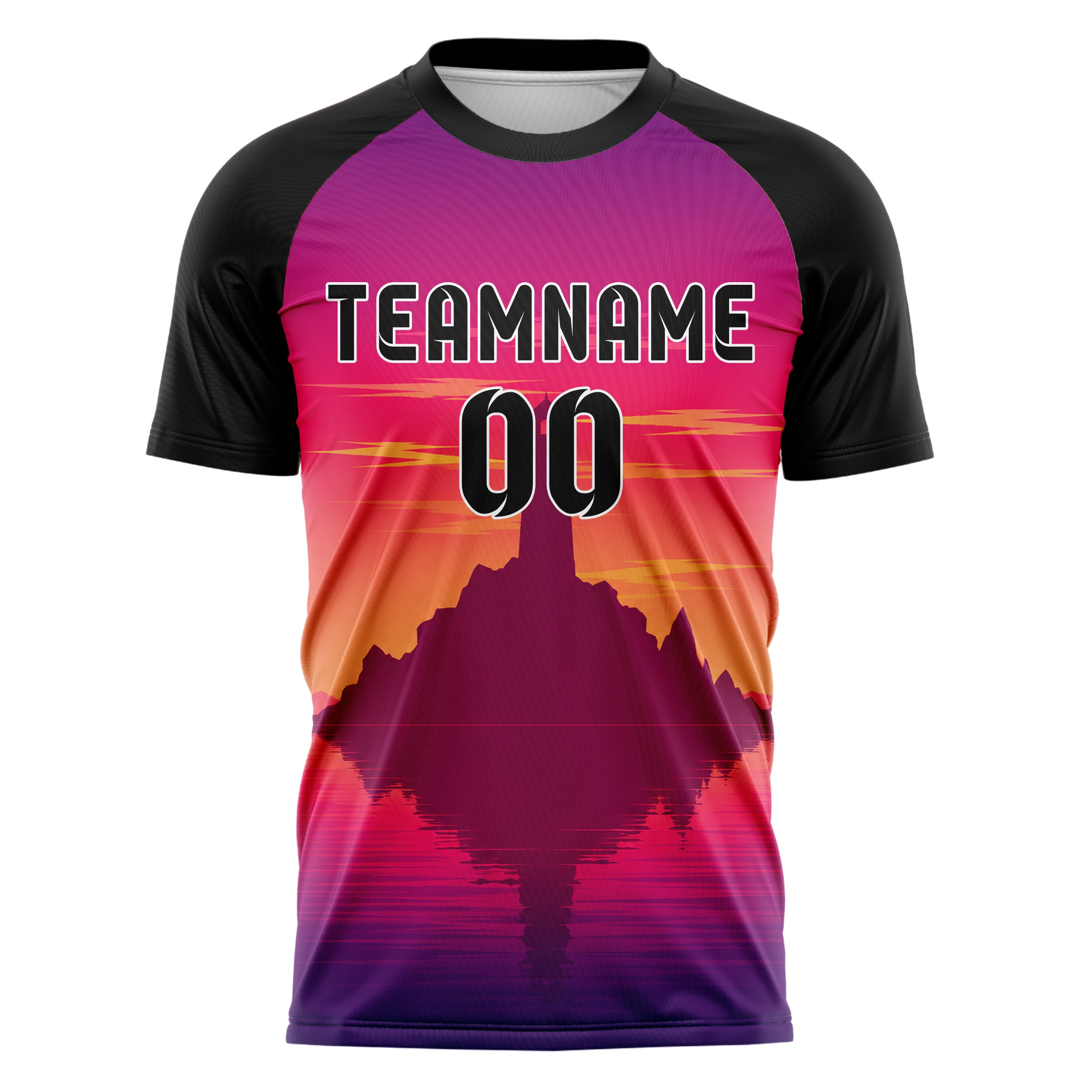 Hot Pink Lighthouse Skyline Design 15-0411 individuelles Fußballtrikot front