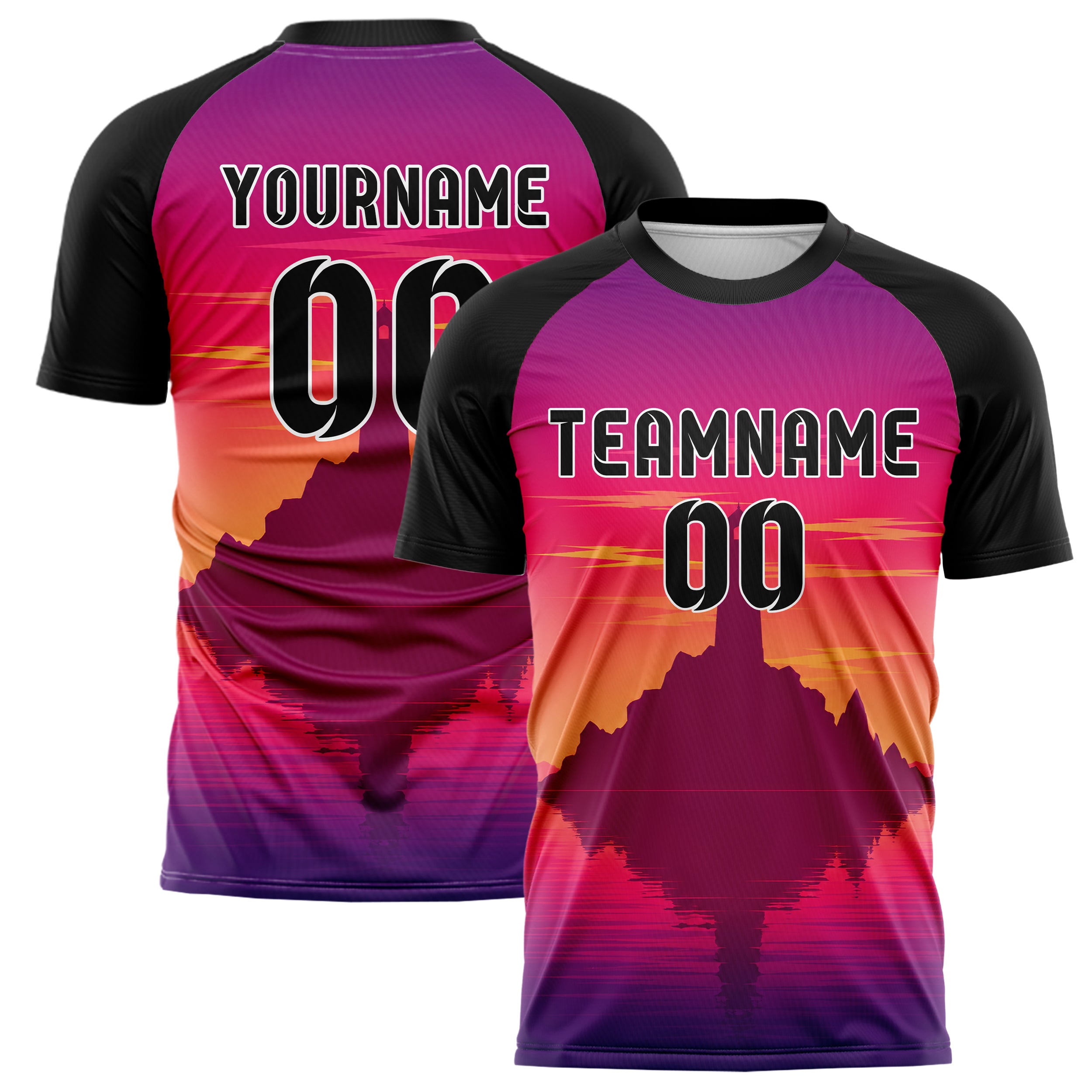 Hot Pink Lighthouse Skyline Design 15-0411 individuelles Fußballtrikot main