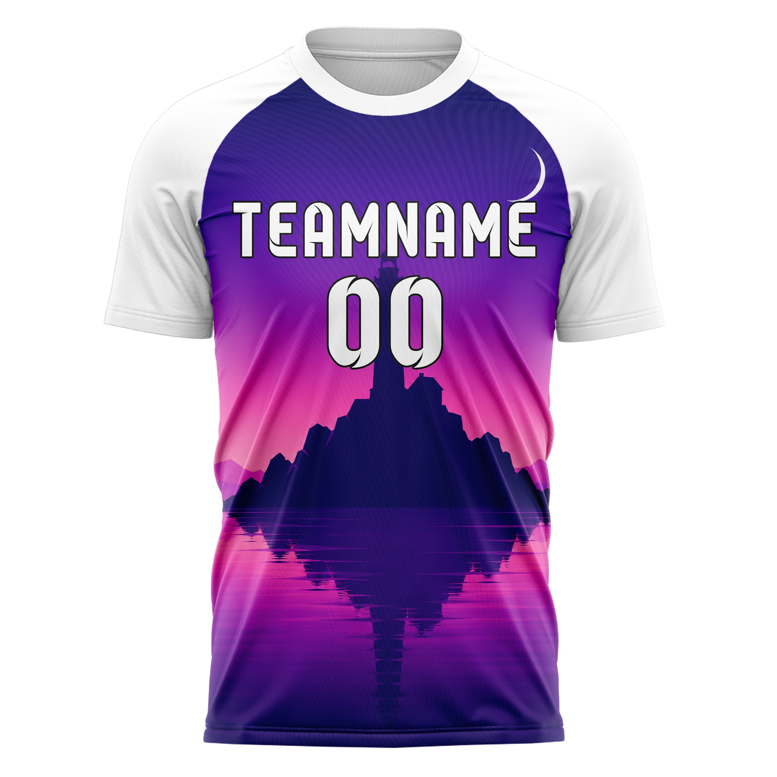 Lila Lighthouse Skyline Design 15-0416 individuelles Fußballtrikot front