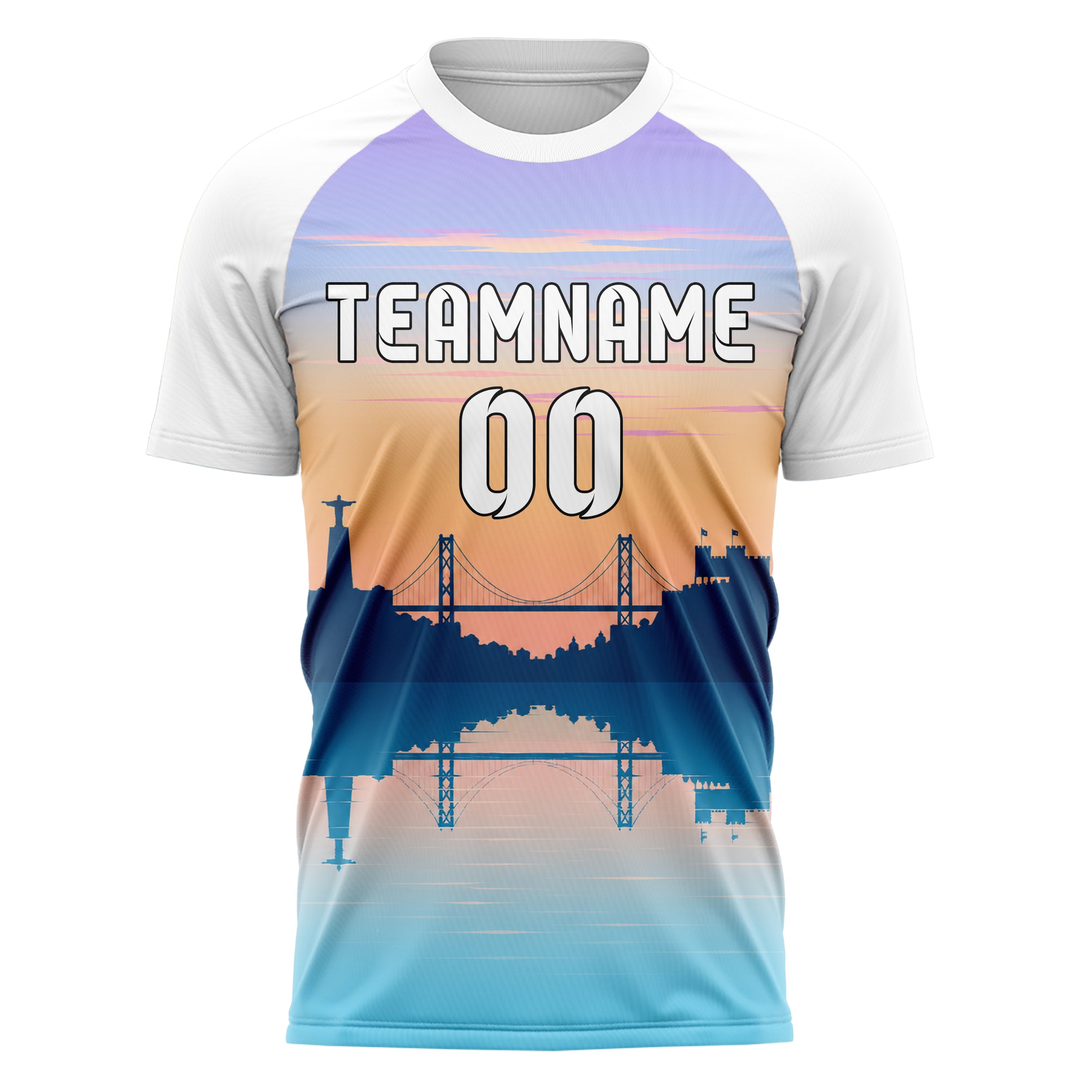 Hellblau Lisbon Skyline Design 15-0214 individuelles Fußballtrikot front