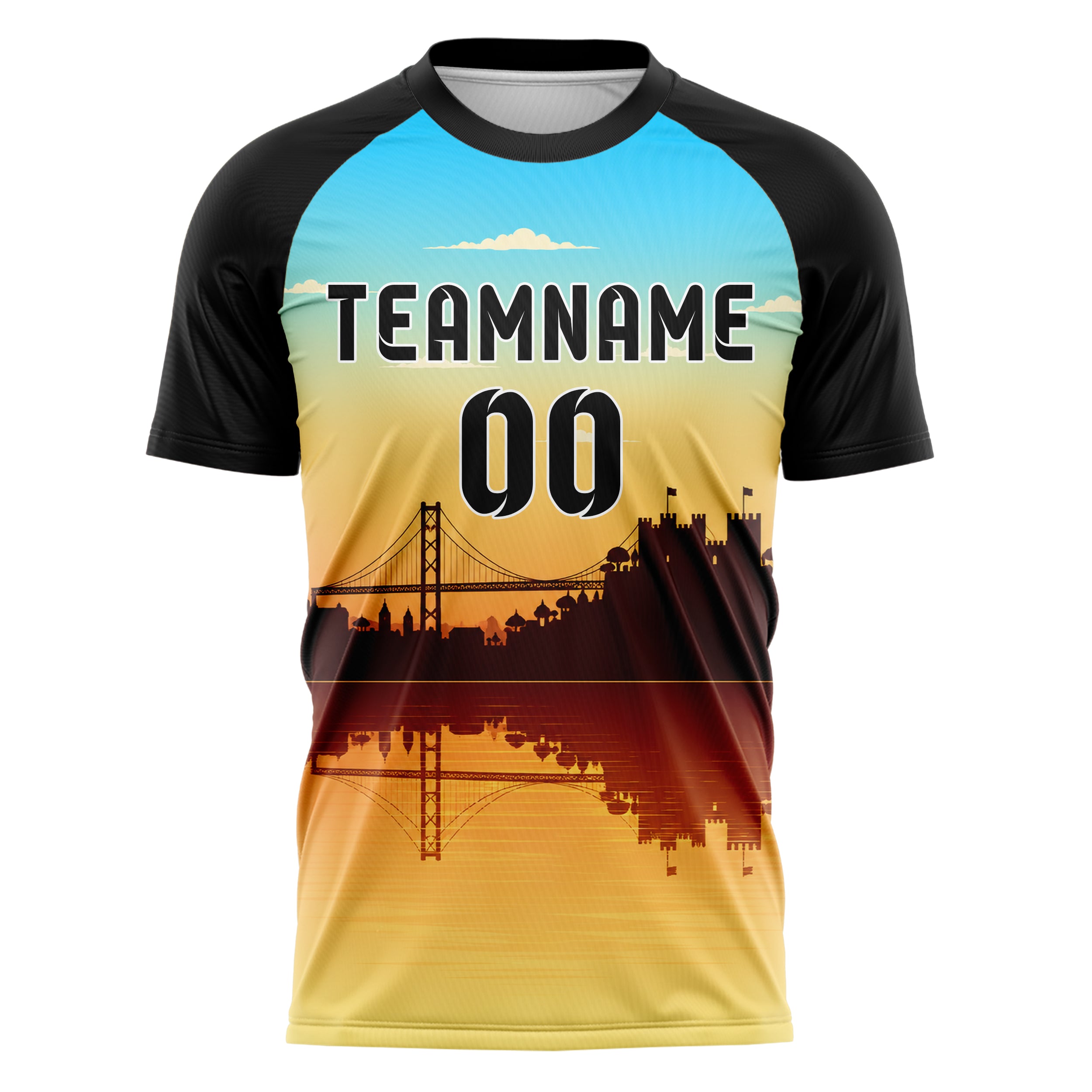 Gelb Lisbon Skyline Design 15-0215 individuelles Fußballtrikot front