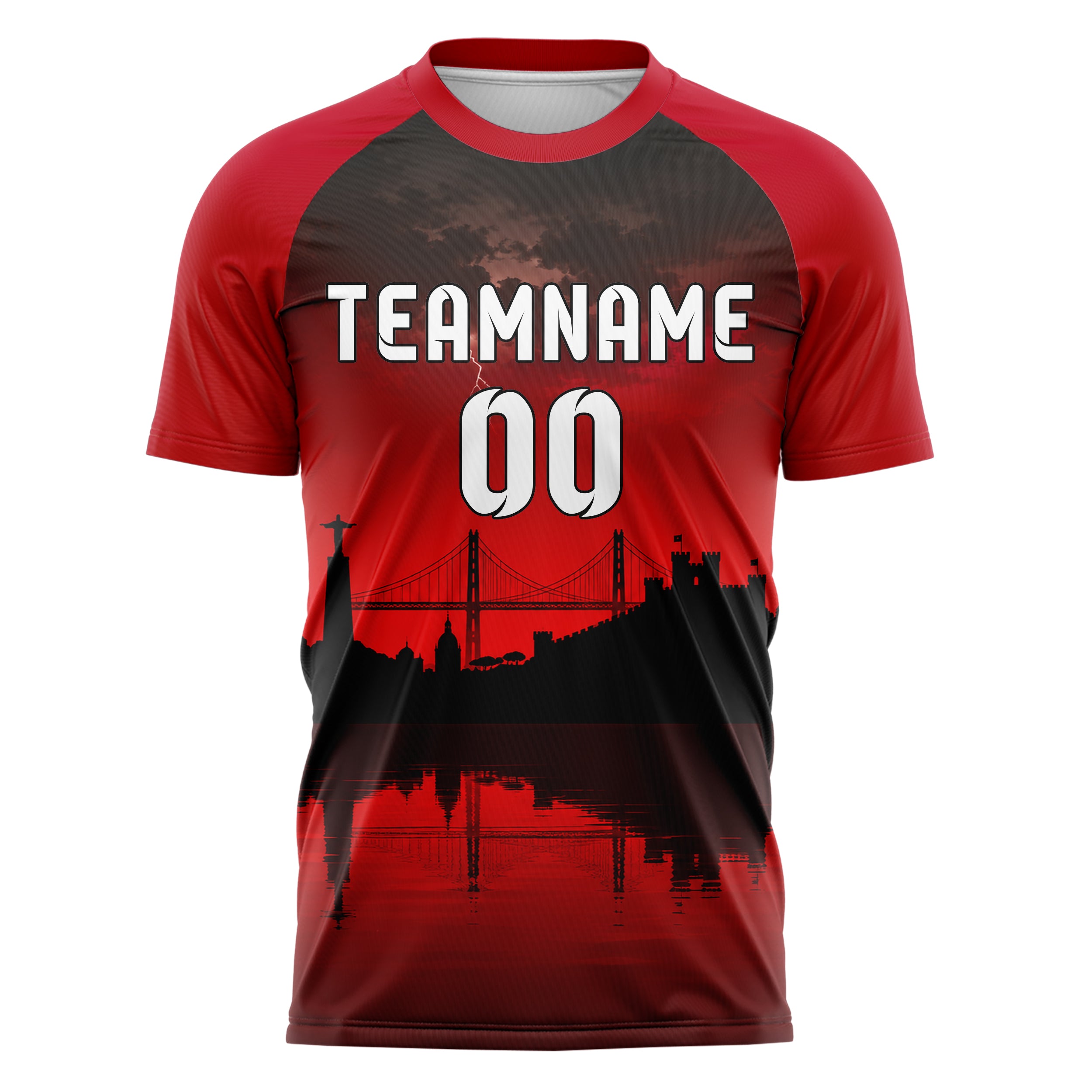 Schwarz Lisbon Skyline Design 15-0217 individuelles Fußballtrikot front