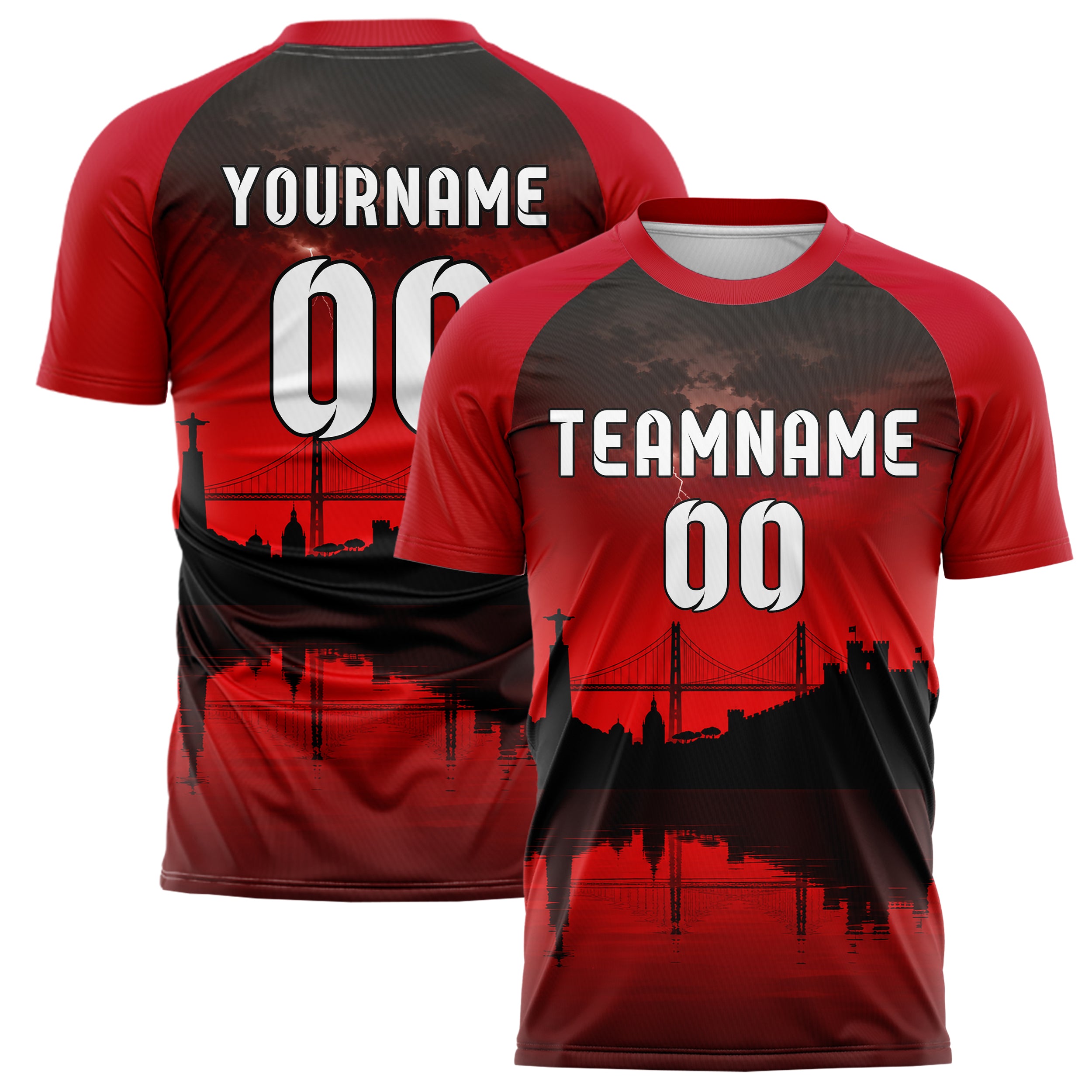 Schwarz Lisbon Skyline Design 15-0217 individuelles Fußballtrikot main
