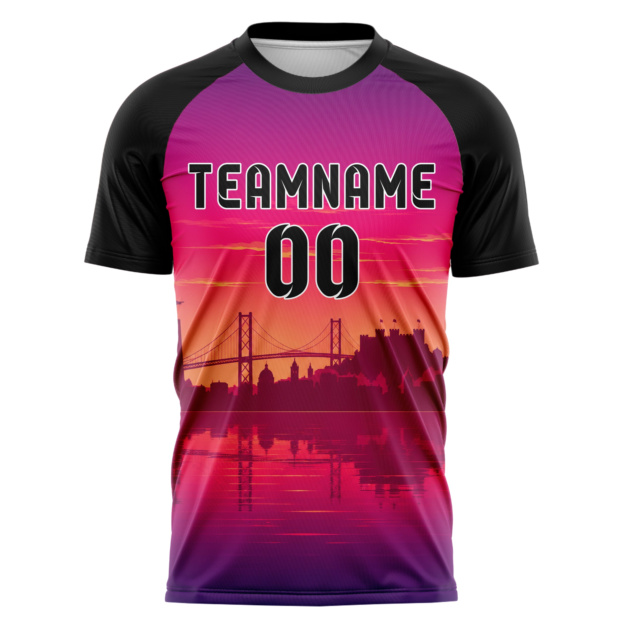 Hot Pink Lisbon Skyline Design 15-0211 individuelles Fußballtrikot front