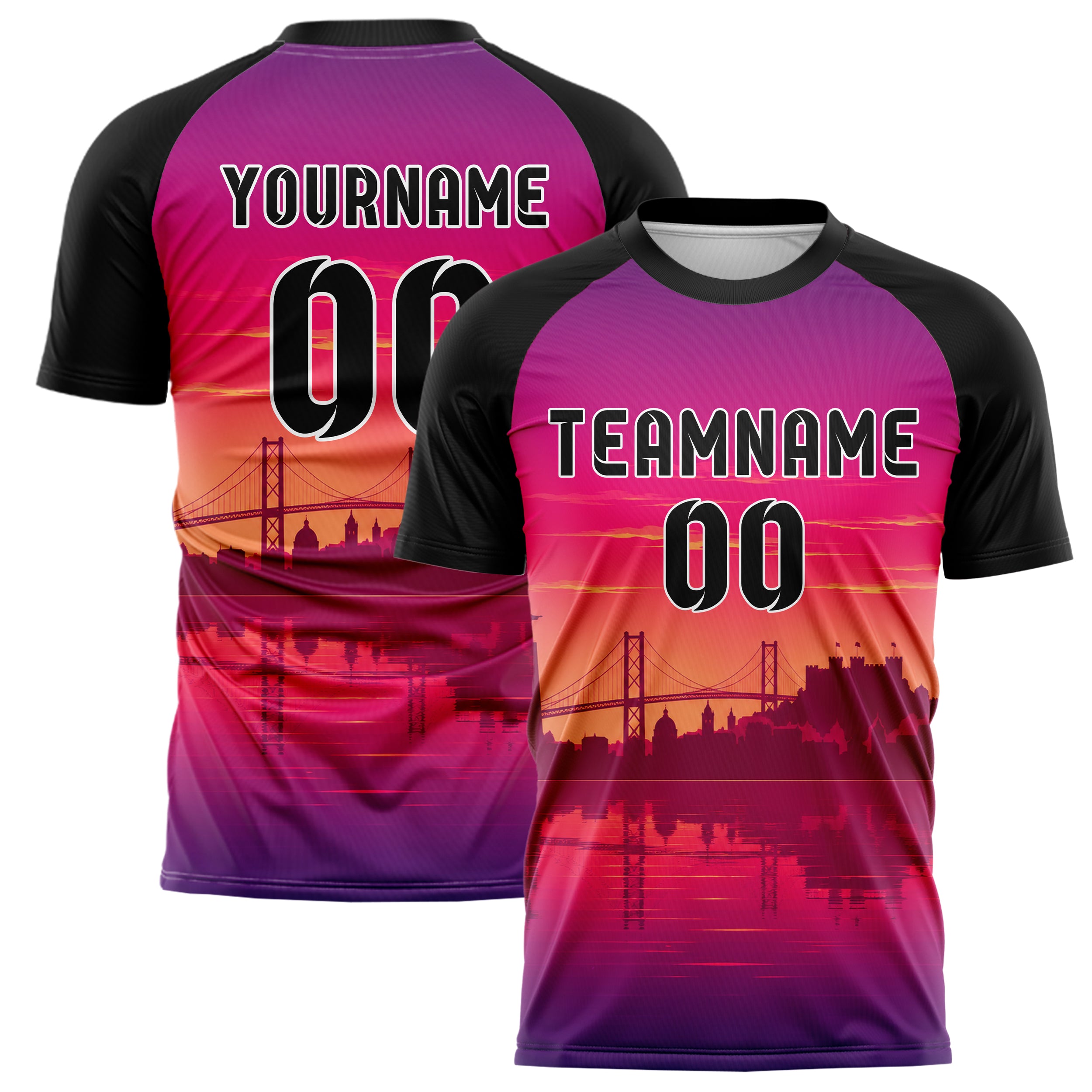 Hot Pink Lisbon Skyline Design 15-0211 individuelles Fußballtrikot main