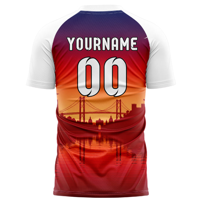 Rot Lisbon Skyline Design 15-0213 individuelles Fußballtrikot back