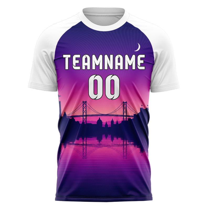Lila Lisbon Skyline Design 15-0216 individuelles Fußballtrikot front