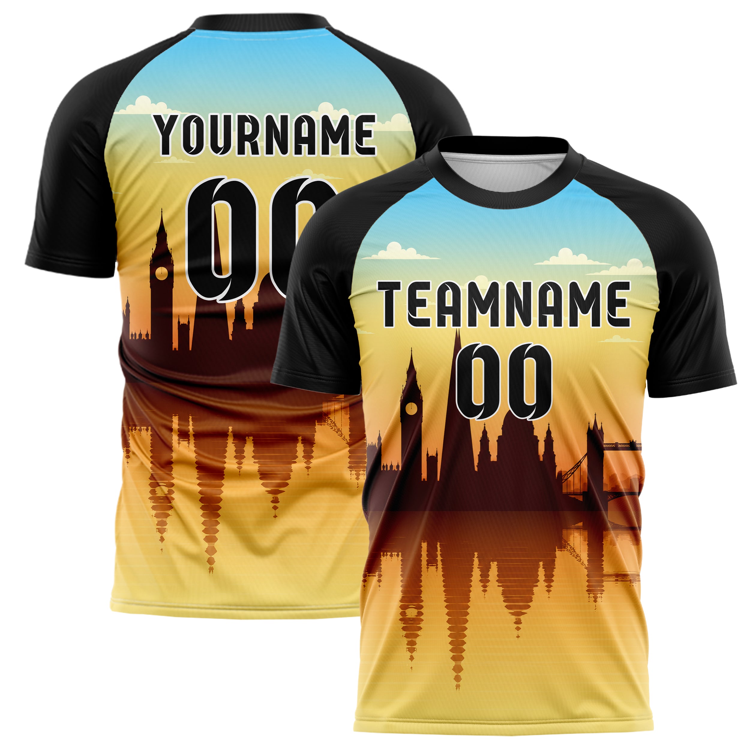 Gelb London Skyline Design 15-0125 individuelles Fußballtrikot main