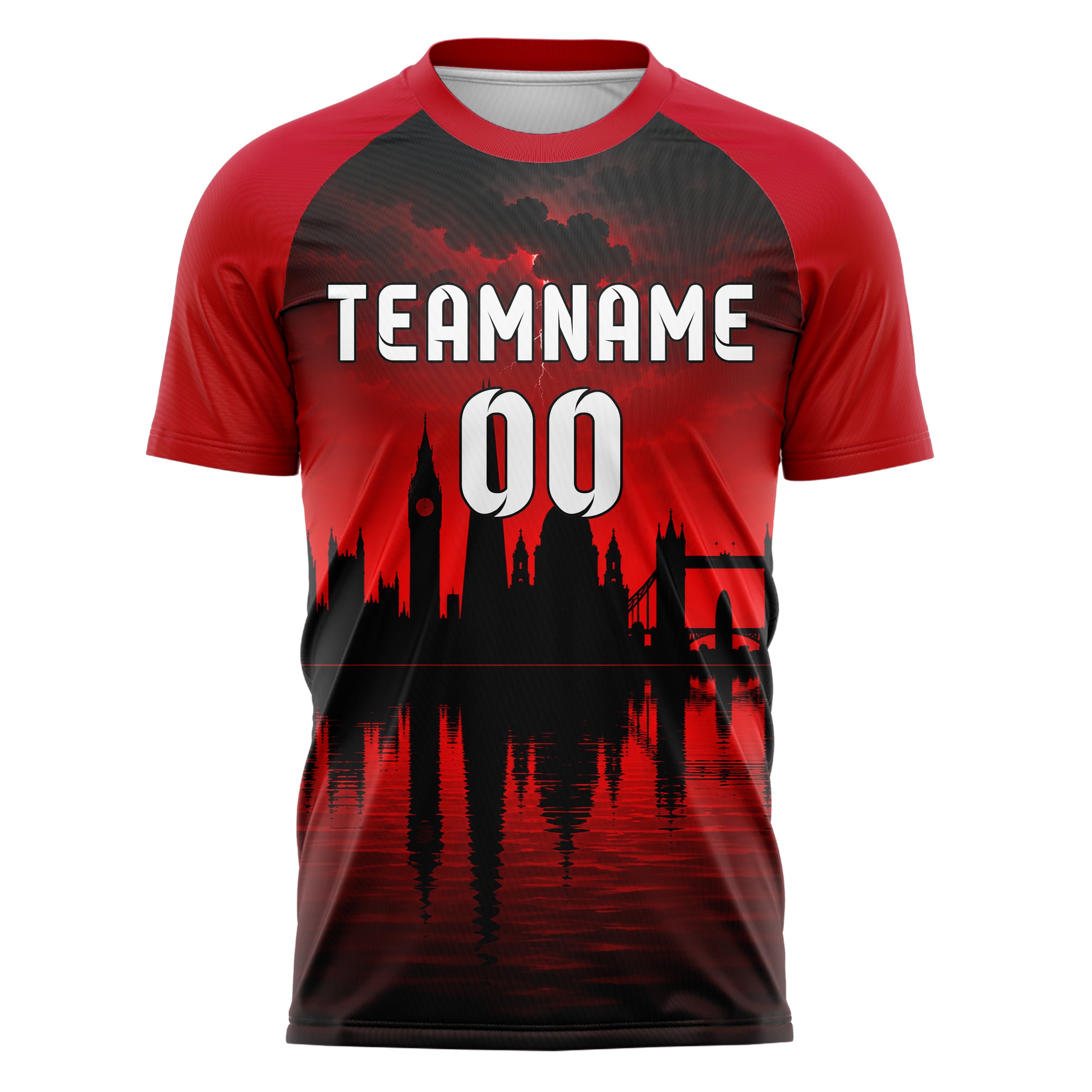 Schwarz London Skyline Design 15-0127 individuelles Fußballtrikot front
