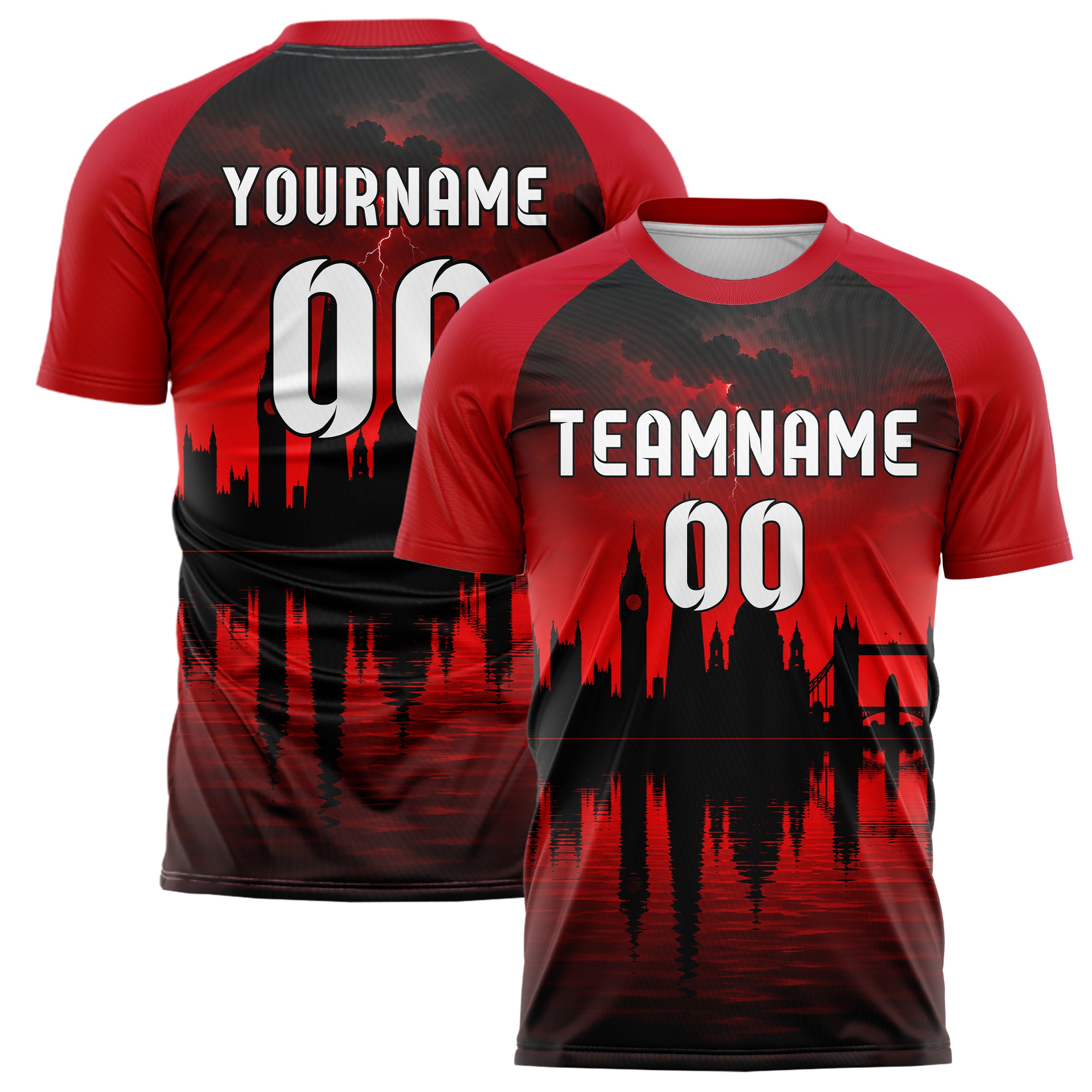Schwarz London Skyline Design 15-0127 individuelles Fußballtrikot main