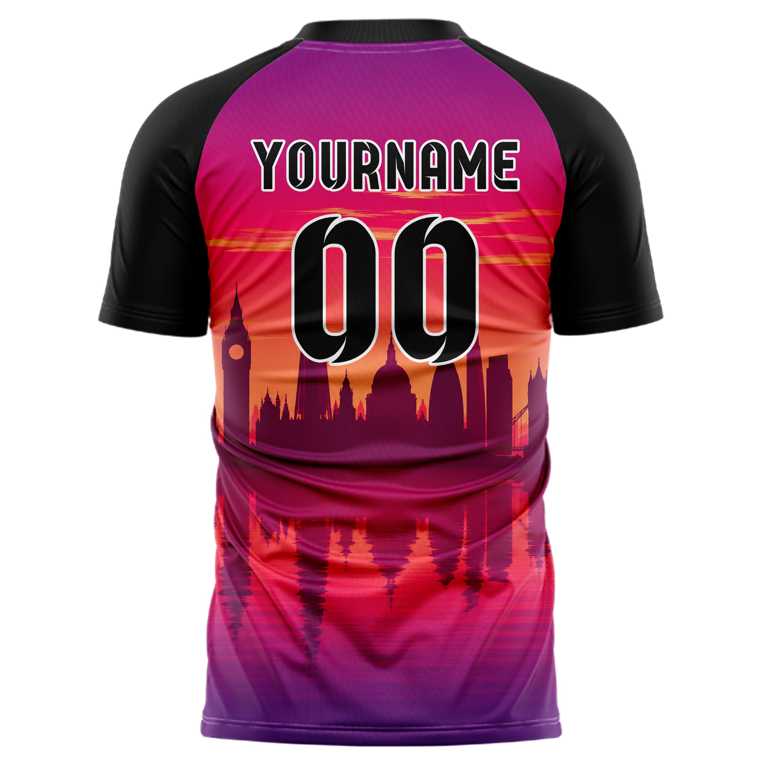 Hot Pink London Skyline Design 15-0121 individuelles Fußballtrikot back