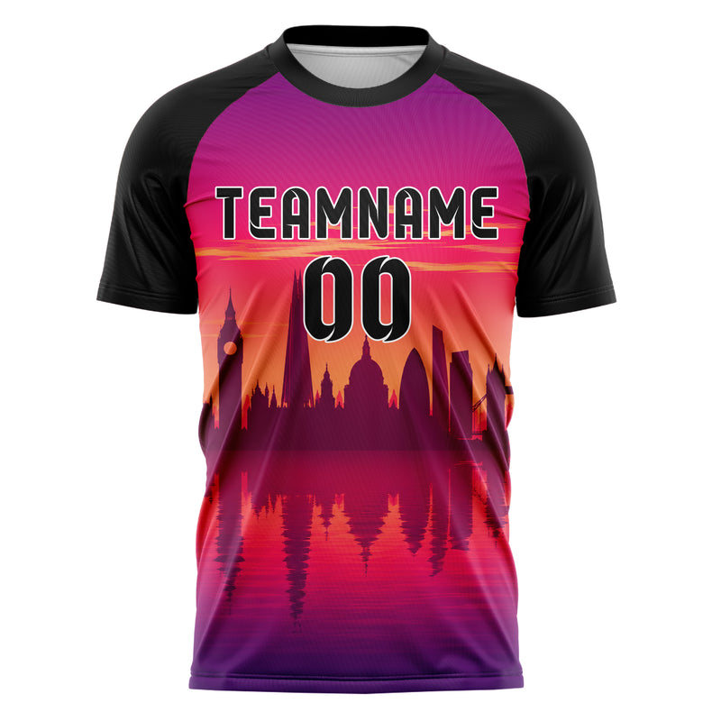 Hot Pink London Skyline Design 15-0121 individuelles Fußballtrikot front