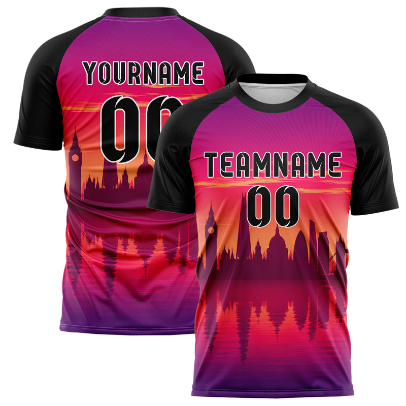 Hot Pink London Skyline Design 15-0121 individuelles Fußballtrikot main