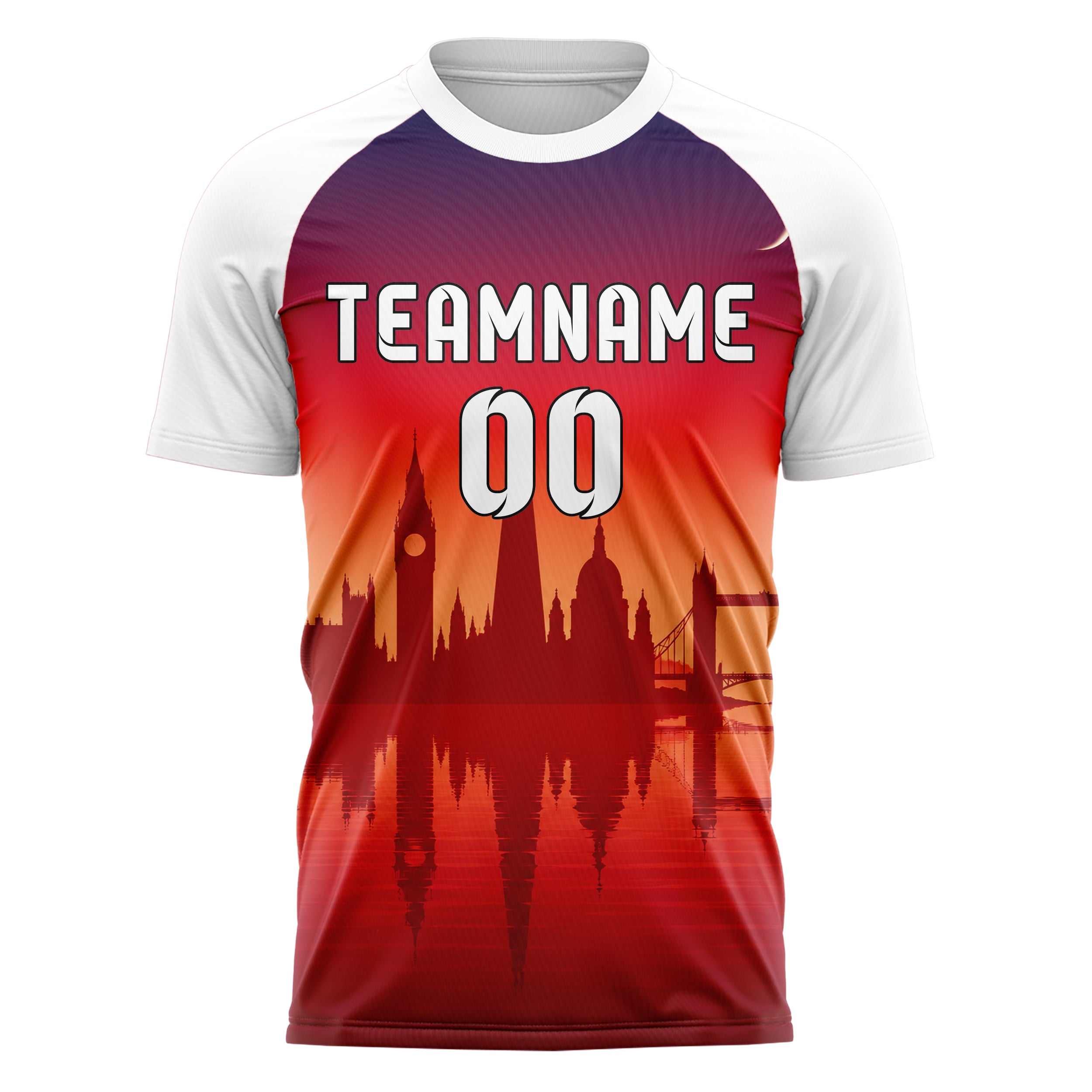 Rot London Skyline Design 15-0123 individuelles Fußballtrikot front