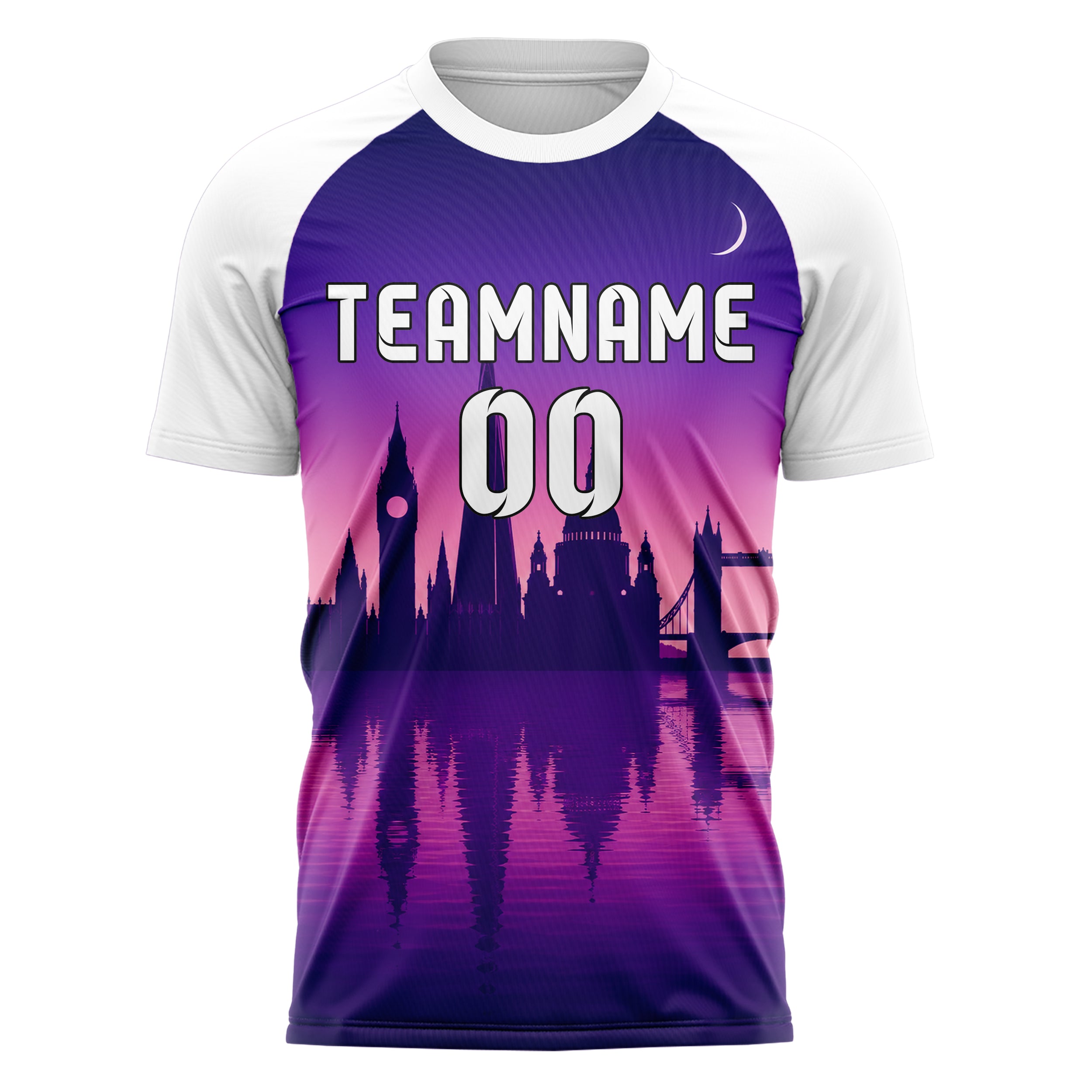 Lila London Skyline Design 15-0126 individuelles Fußballtrikot front