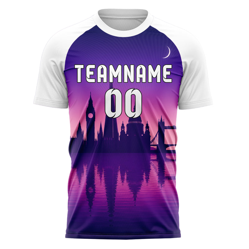 Lila London Skyline Design 15-0126 individuelles Fußballtrikot front