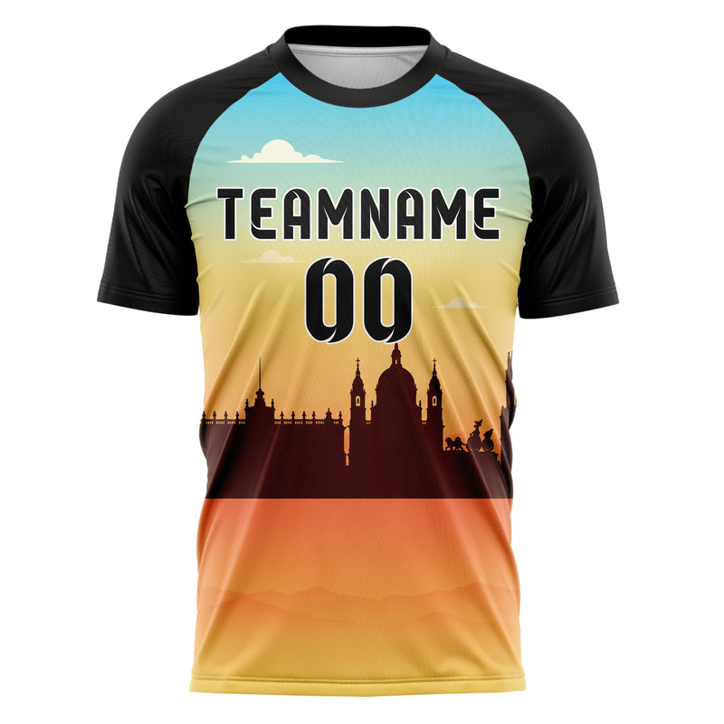 Gelb Madrid Skyline Design 15-0195 individuelles Fußballtrikot front