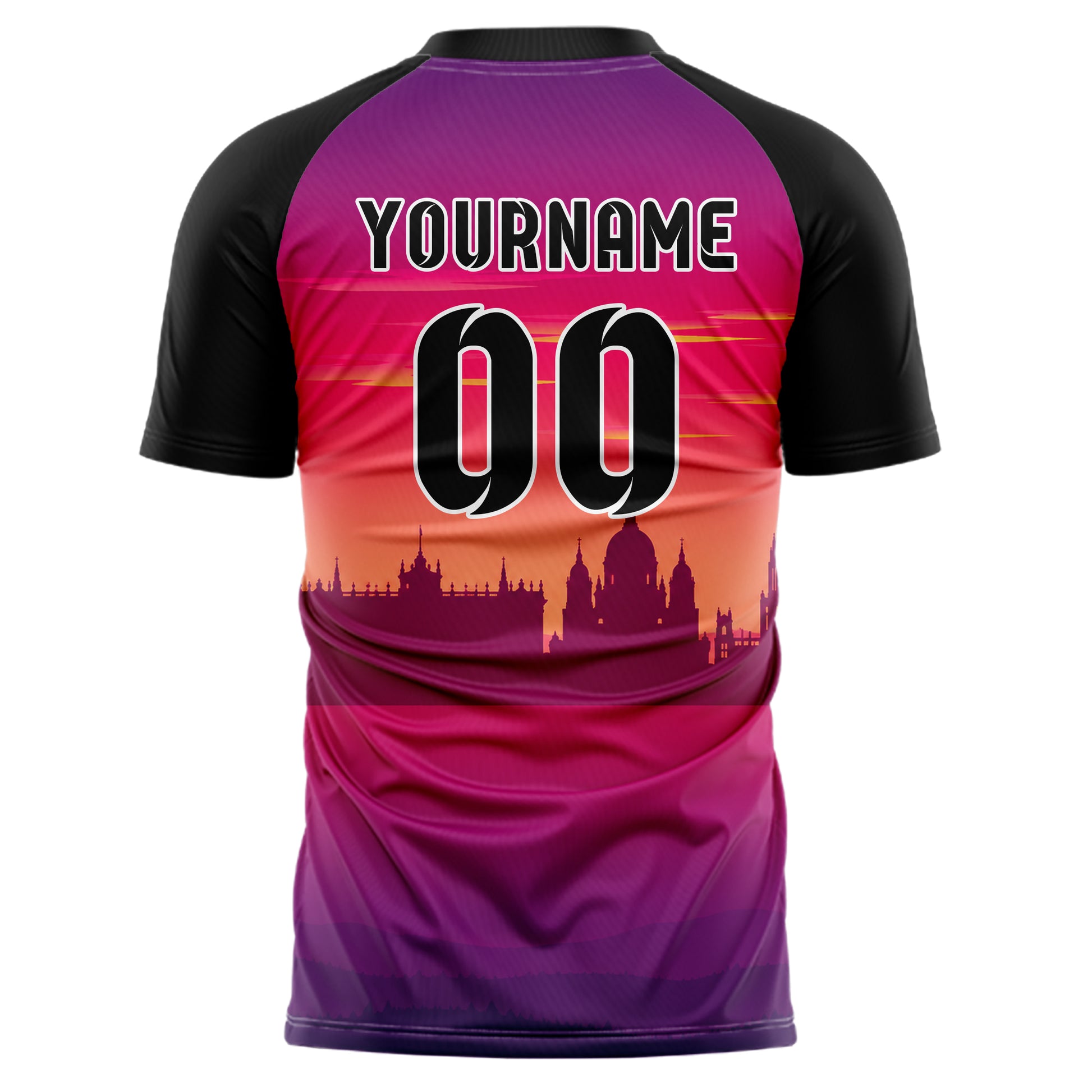 Hot Pink Madrid Skyline Design 15-0191 individuelles Fußballtrikot back