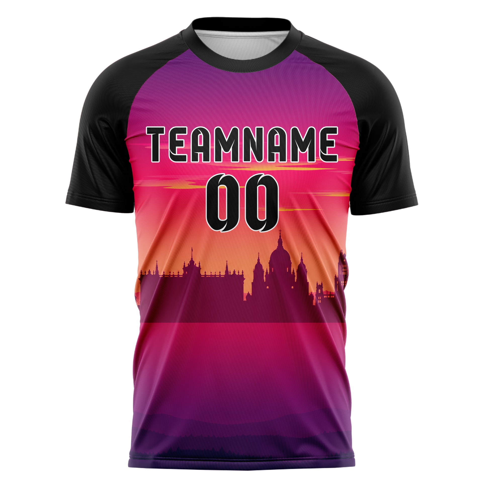 Hot Pink Madrid Skyline Design 15-0191 individuelles Fußballtrikot front