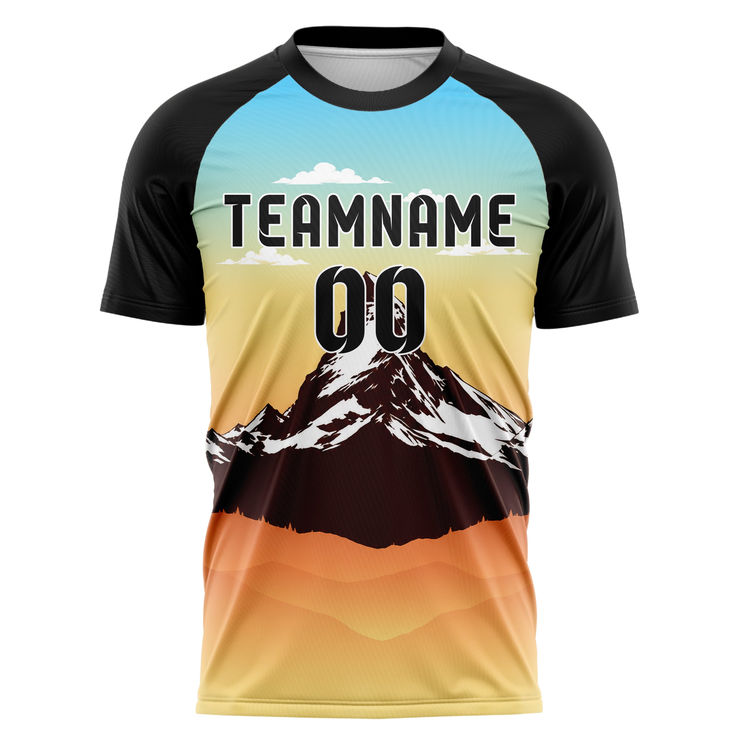 Gelb Matterhorn Skyline Design 15-0345 individuelles Fußballtrikot front