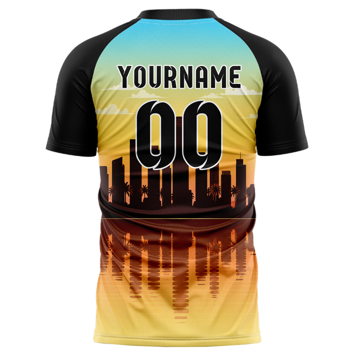 Gelb Miami Skyline Design 15-0035 individuelles Fußballtrikot back