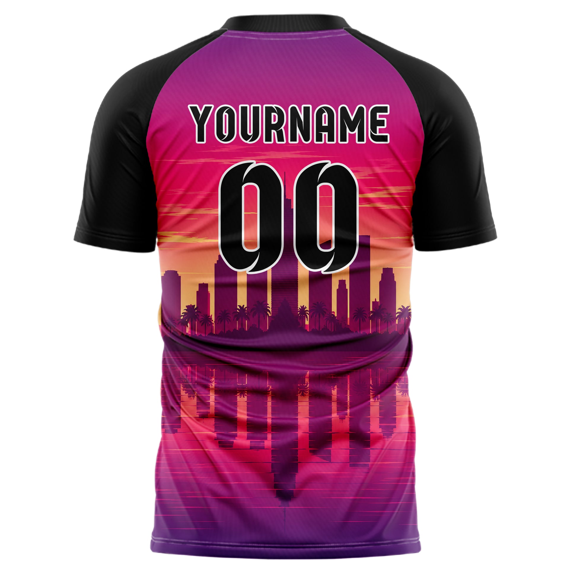 Hot Pink Miami Skyline Design 15-0031 individuelles Fußballtrikot back