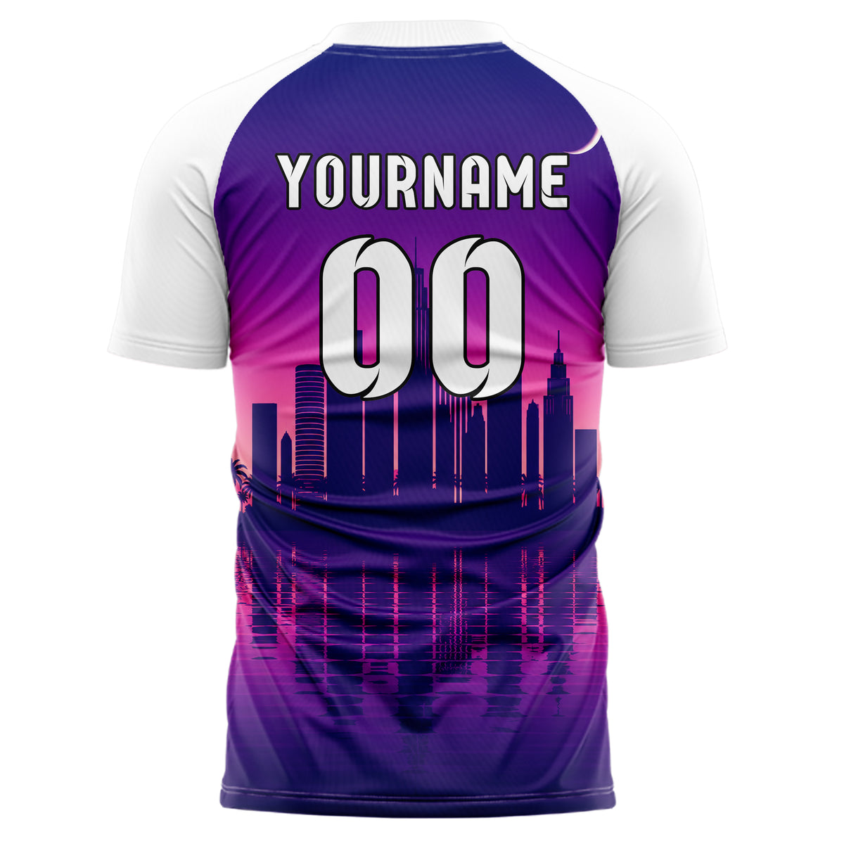Lila Miami Skyline Design 15-0036 individuelles Fußballtrikot back