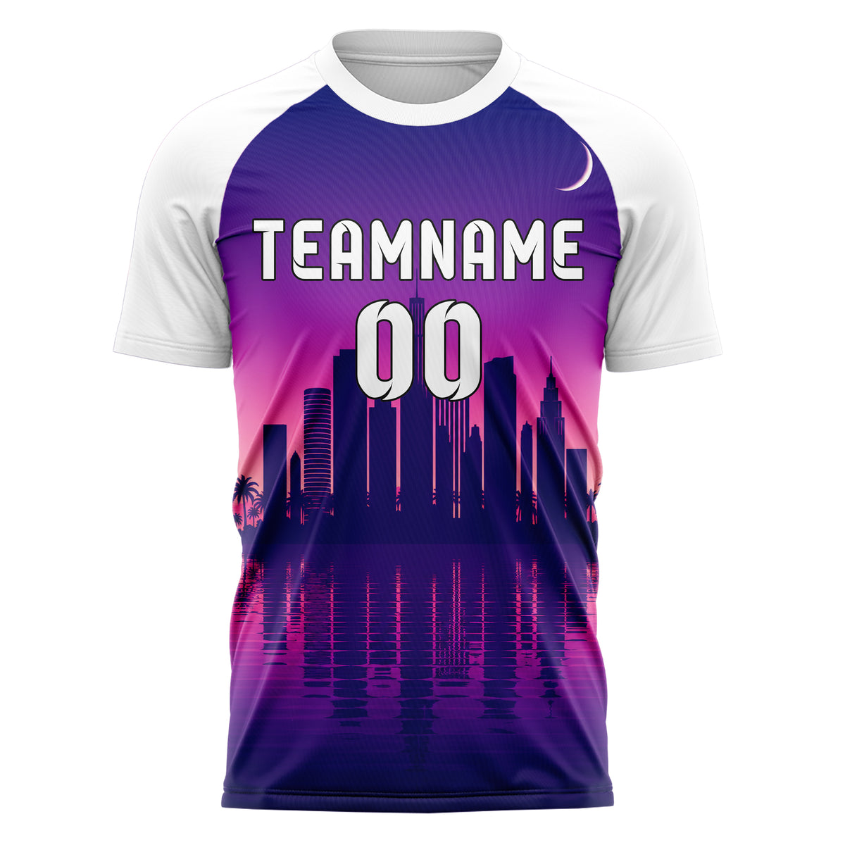 Lila Miami Skyline Design 15-0036 individuelles Fußballtrikot front