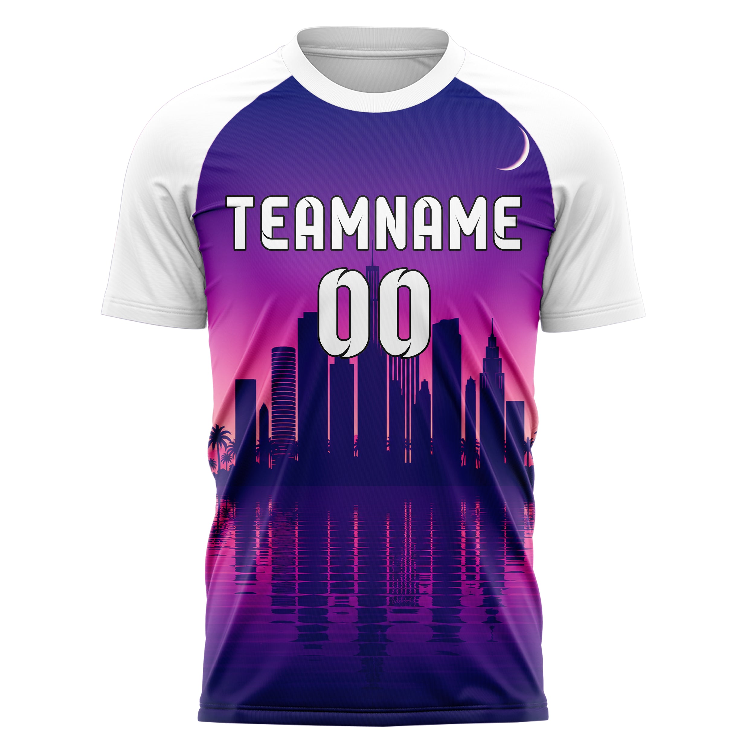 Lila Miami Skyline Design 15-0036 individuelles Fußballtrikot front