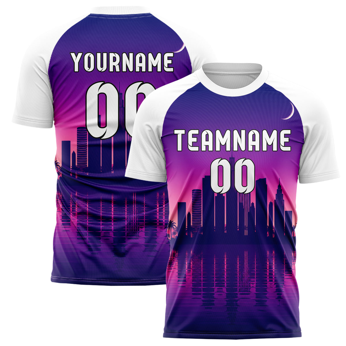 Lila Miami Skyline Design 15-0036 individuelles Fußballtrikot main