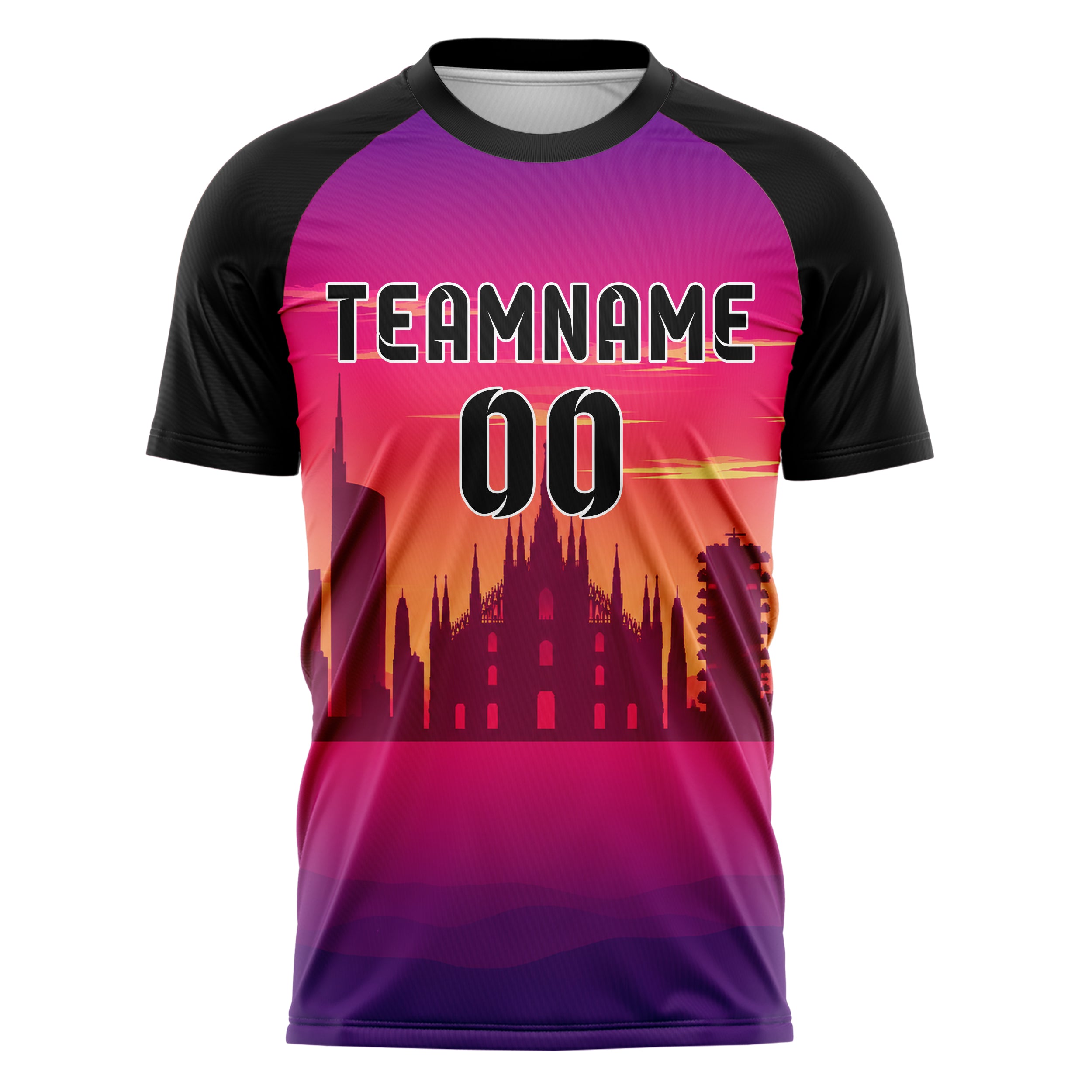Hot Pink Milan Skyline Design 15-0231 individuelles Fußballtrikot front