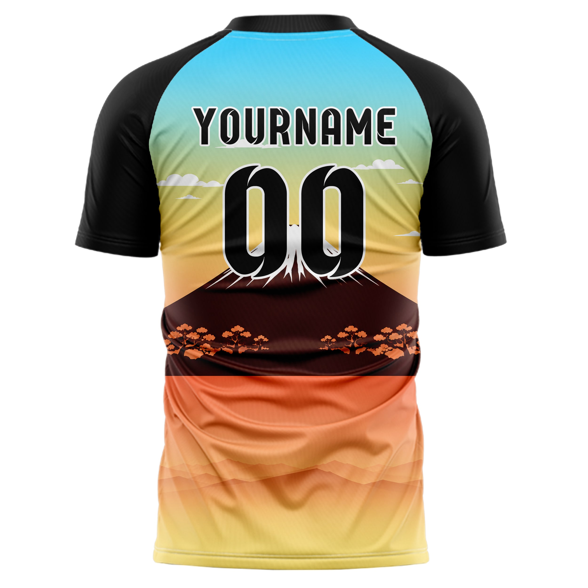 Gelb Mount Fuji Skyline Design 15-0355 individuelles Fußballtrikot back