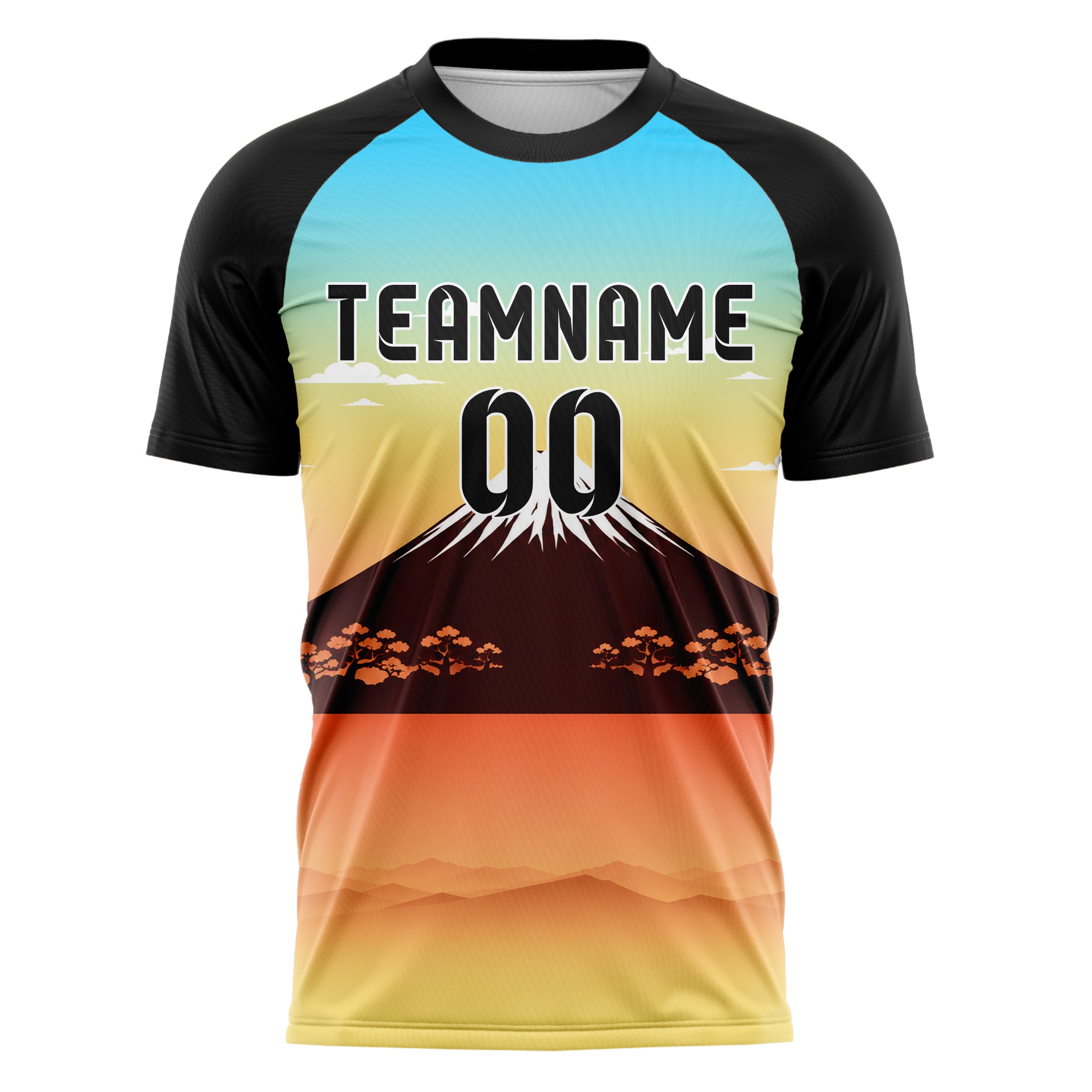 Gelb Mount Fuji Skyline Design 15-0355 individuelles Fußballtrikot front