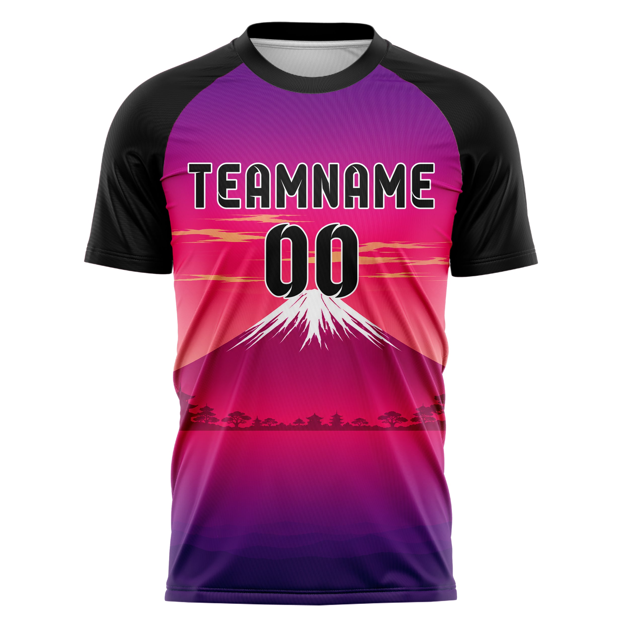 Hot Pink Mount Fuji Skyline Design 15-0351 individuelles Fußballtrikot front