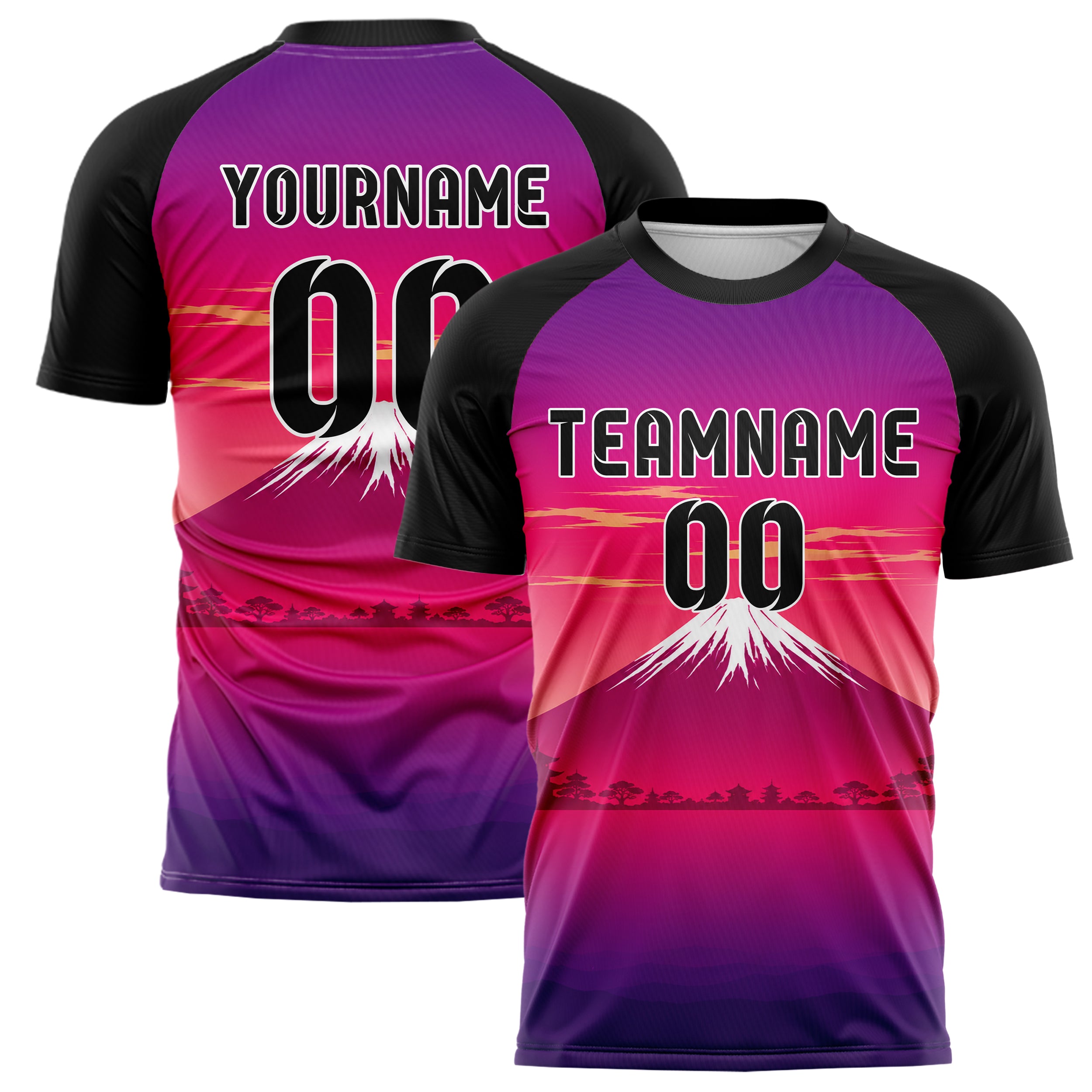 Hot Pink Mount Fuji Skyline Design 15-0351 individuelles Fußballtrikot main