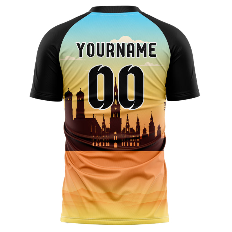 Gelb Munich Skyline Design 15-0225 individuelles Fußballtrikot back