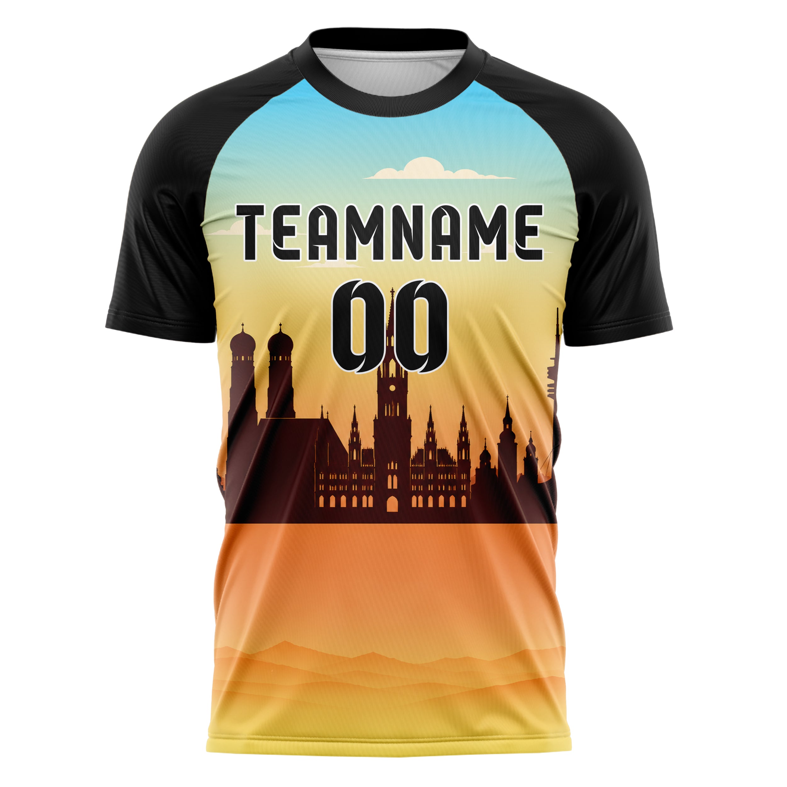 Gelb Munich Skyline Design 15-0225 individuelles Fußballtrikot front