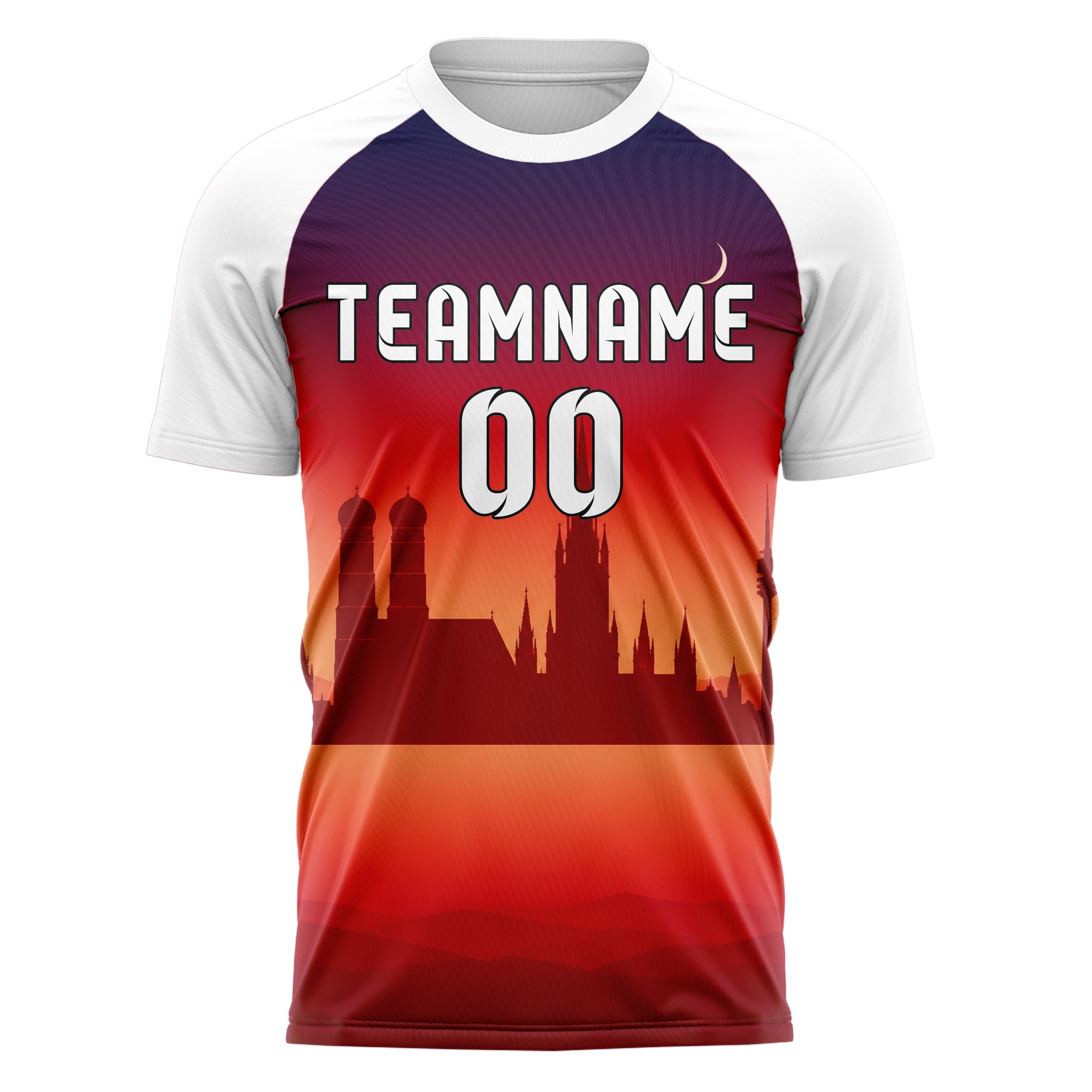 Rot Munich Skyline Design 15-0223 individuelles Fußballtrikot front