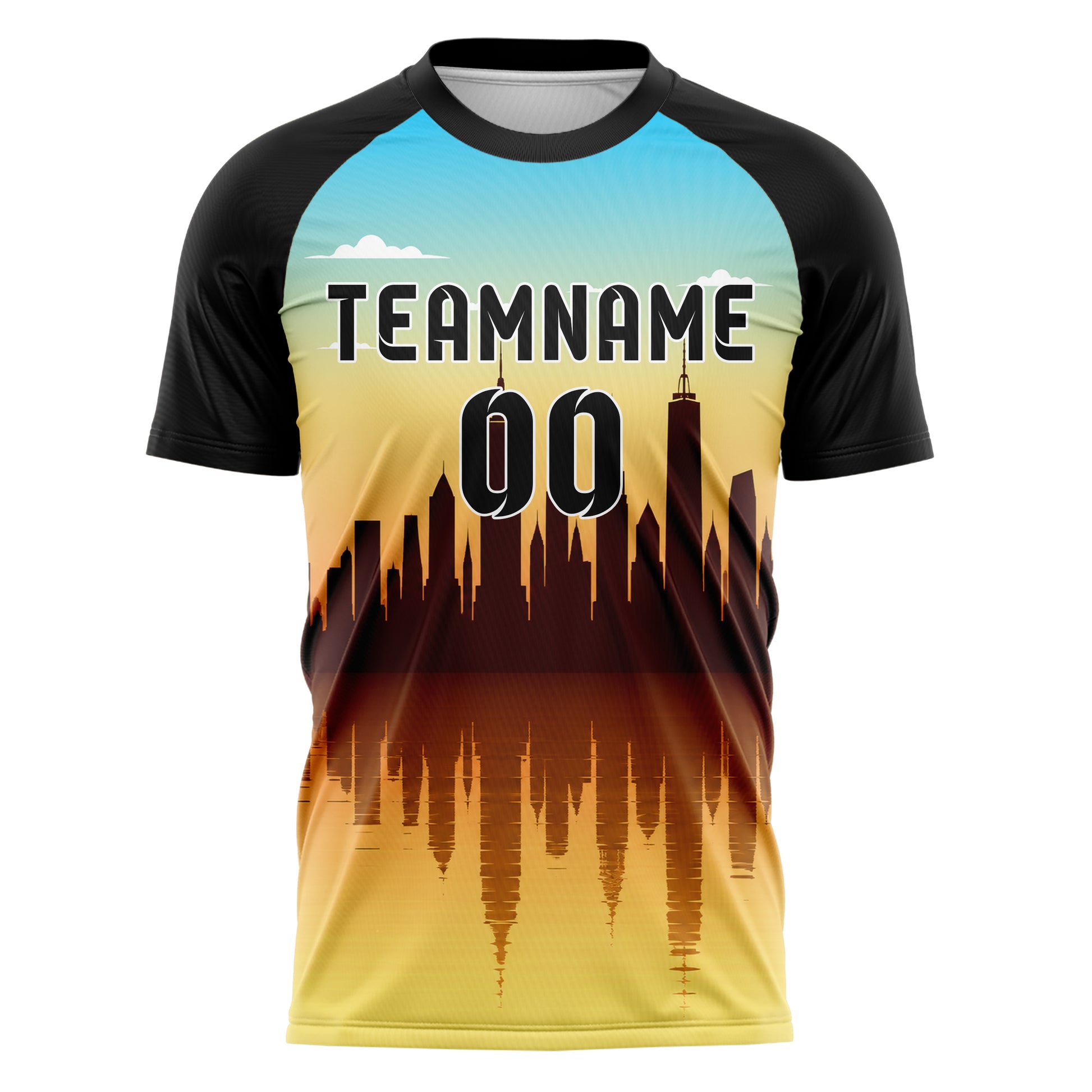 Gelb New York City Skyline Design 15-0005 individuelles Fußballtrikot front