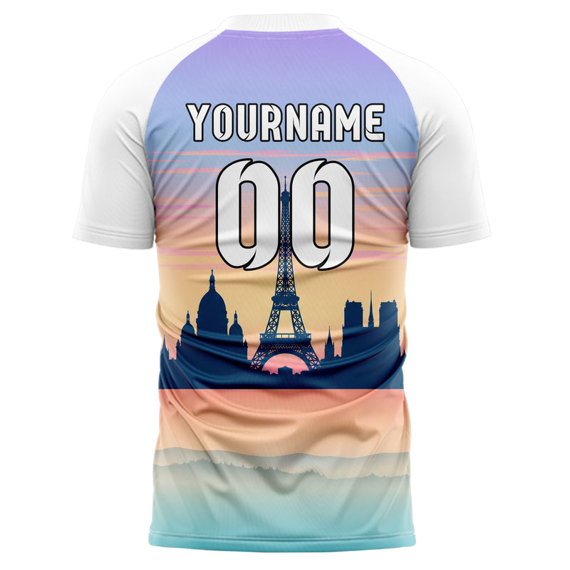 Hellblau Paris Skyline Design 15-0134 individuelles Fußballtrikot back