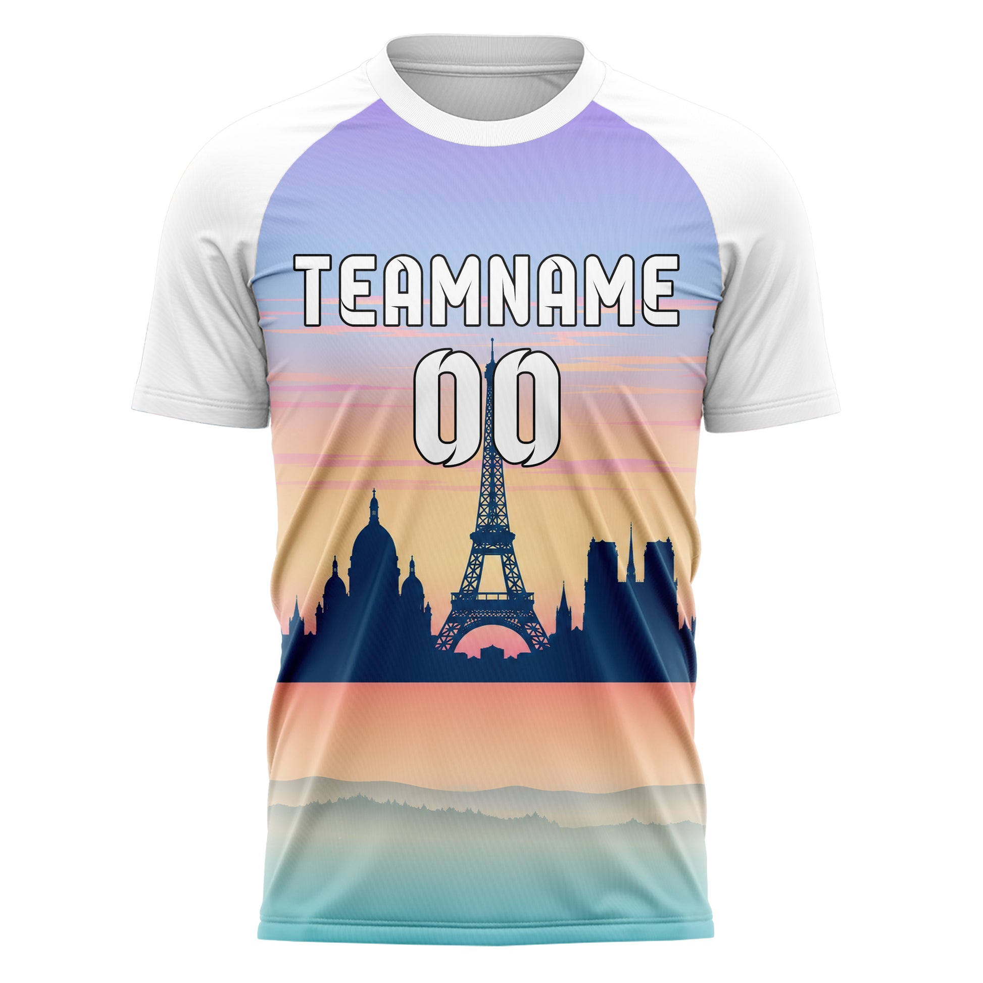 Hellblau Paris Skyline Design 15-0134 individuelles Fußballtrikot front
